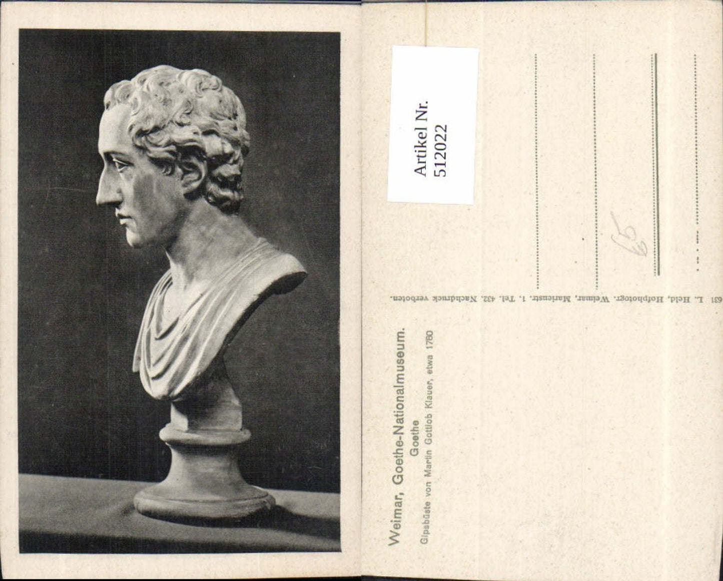 512022,Skulptur Figur Weimar Gipsbüste Martin Gottlob Klauer Geothe Büste