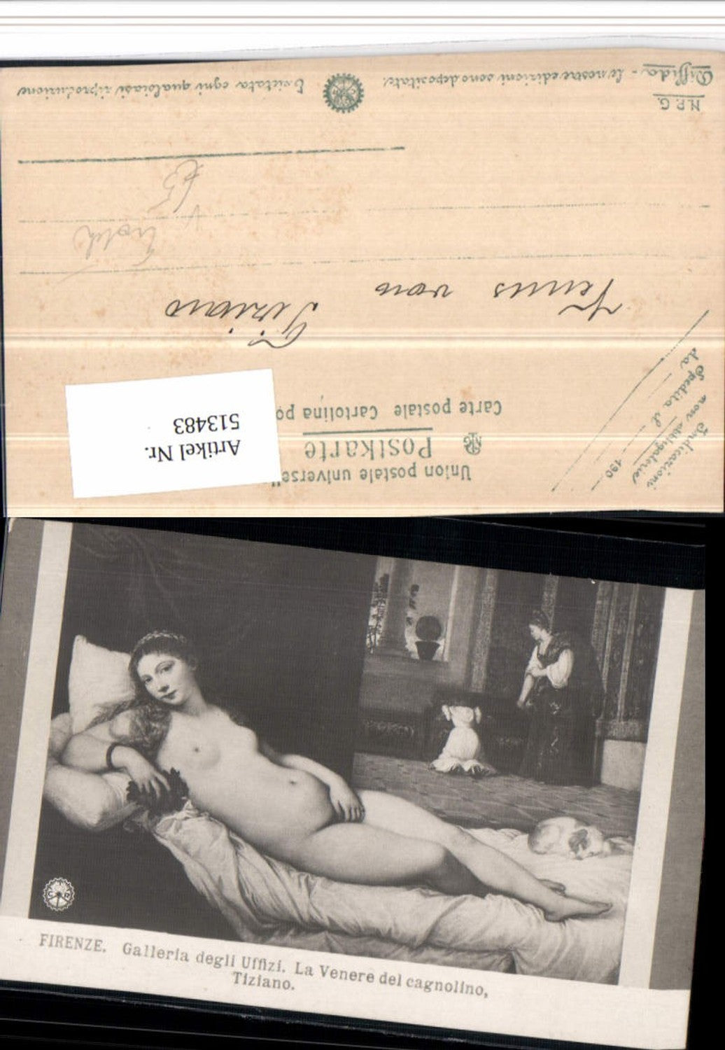 513483,Künstler AK Tiziano La Venere del cagnolino Erotik Frau Akt pub NPG