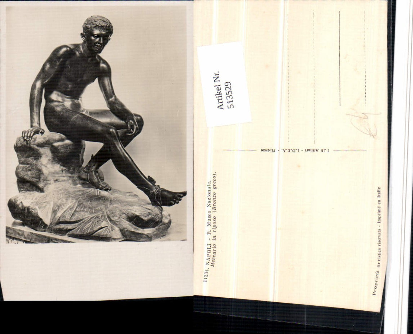 513529,Napoli Neapel R. Museo Nazionale Mercurio in riposo Bronzefigur Statue