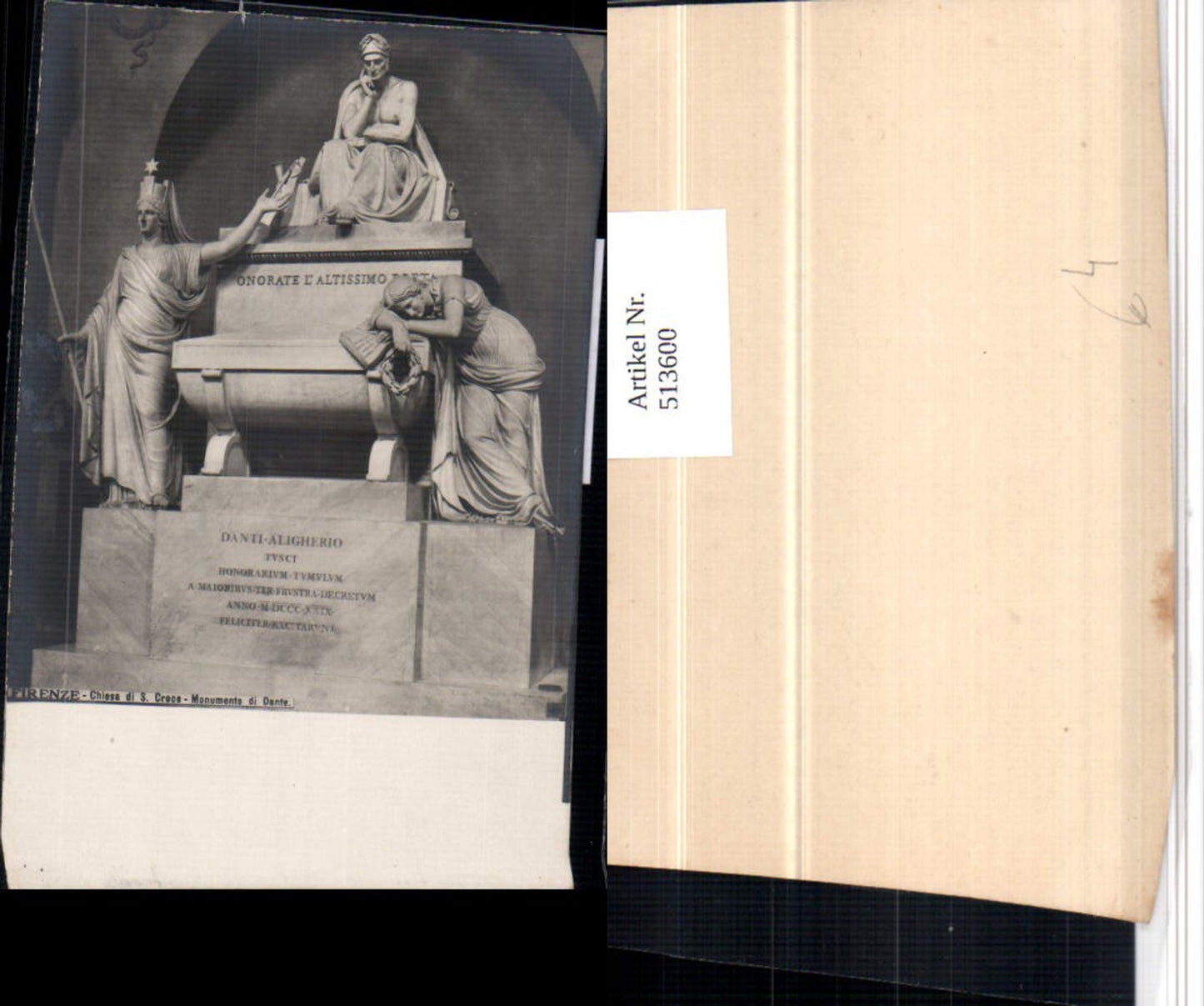 513600,Firenze Florence Chiesa S. Croce Monumento di Dante Statue