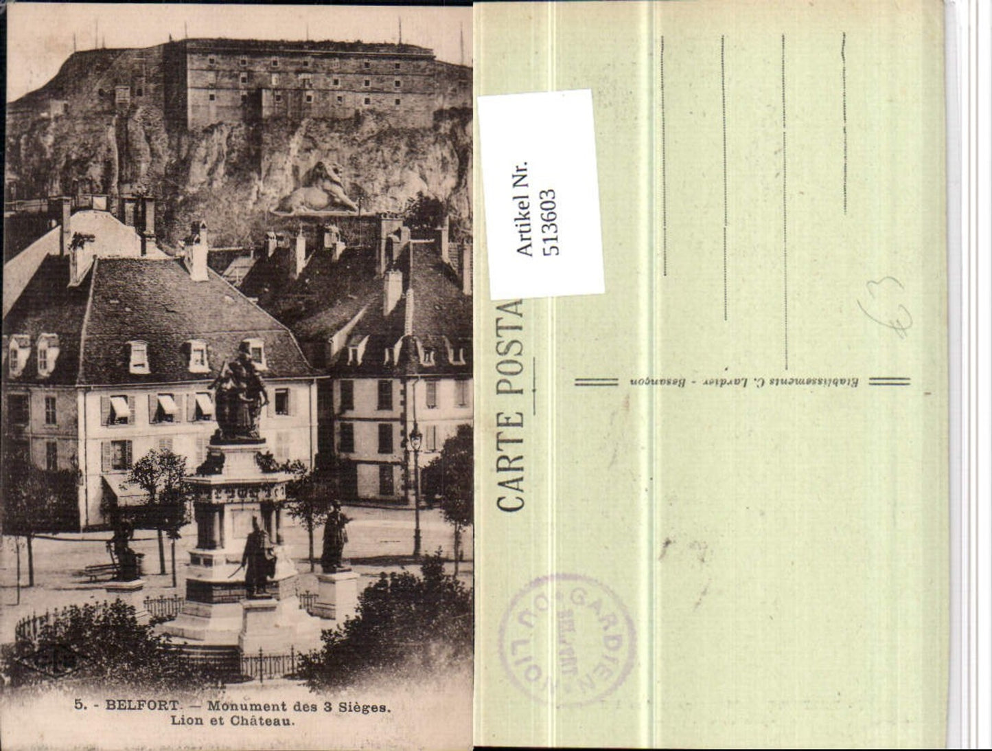513603,Belfort Monument des 3 Sieges Lion et Chateau Statue