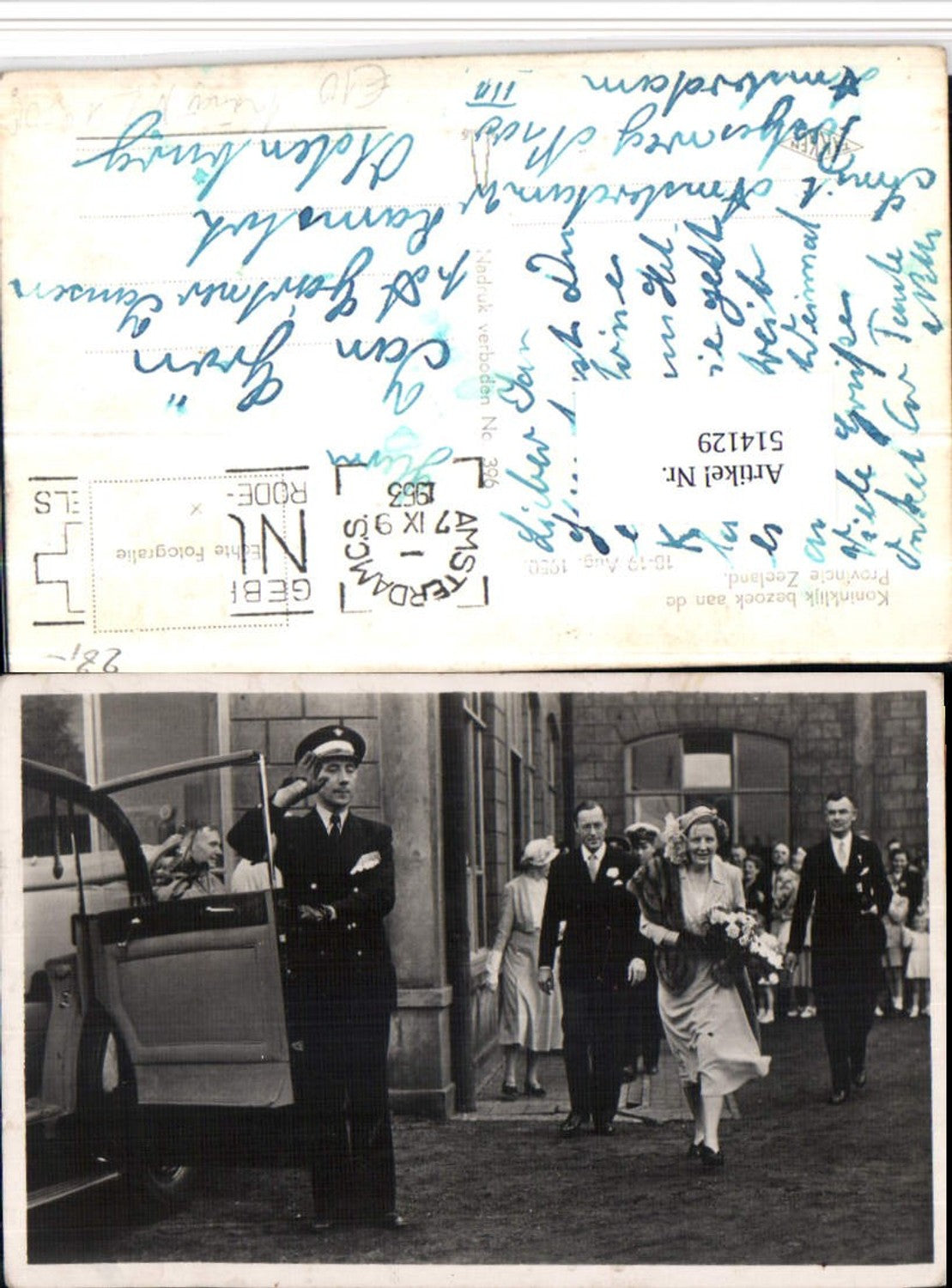 514129,Koninklijk bezoek aan de Provincie Zeeland 1950 Königin Adel Monarchie