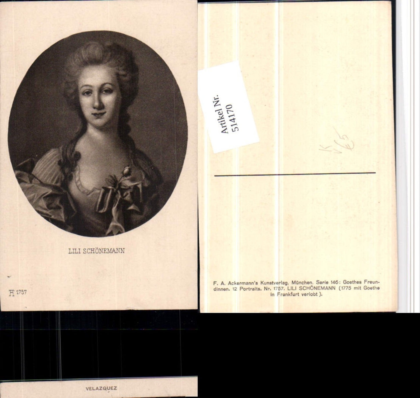 514170,Künstler AK Goethes Verlobte Lili Schönemann Portrait pub A. Ackermann 1857