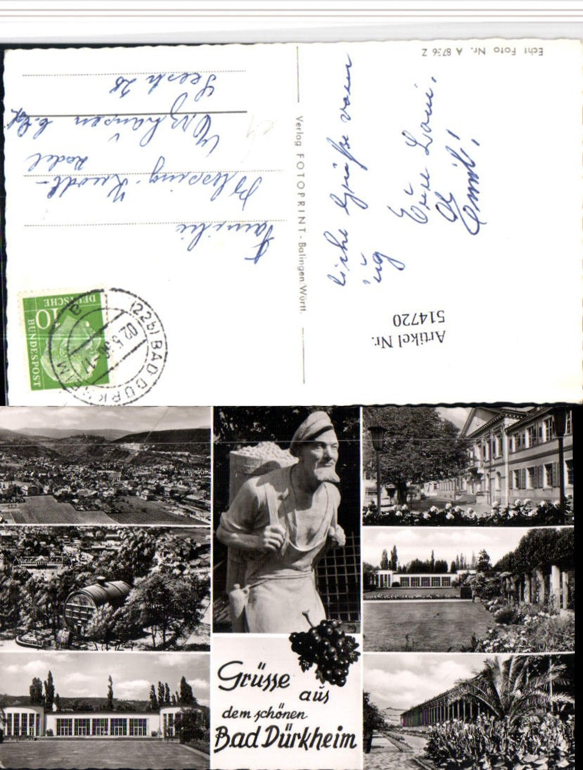 514720,Bad Dürkheim Totale Kurhaus Statue Mehrbildkarte