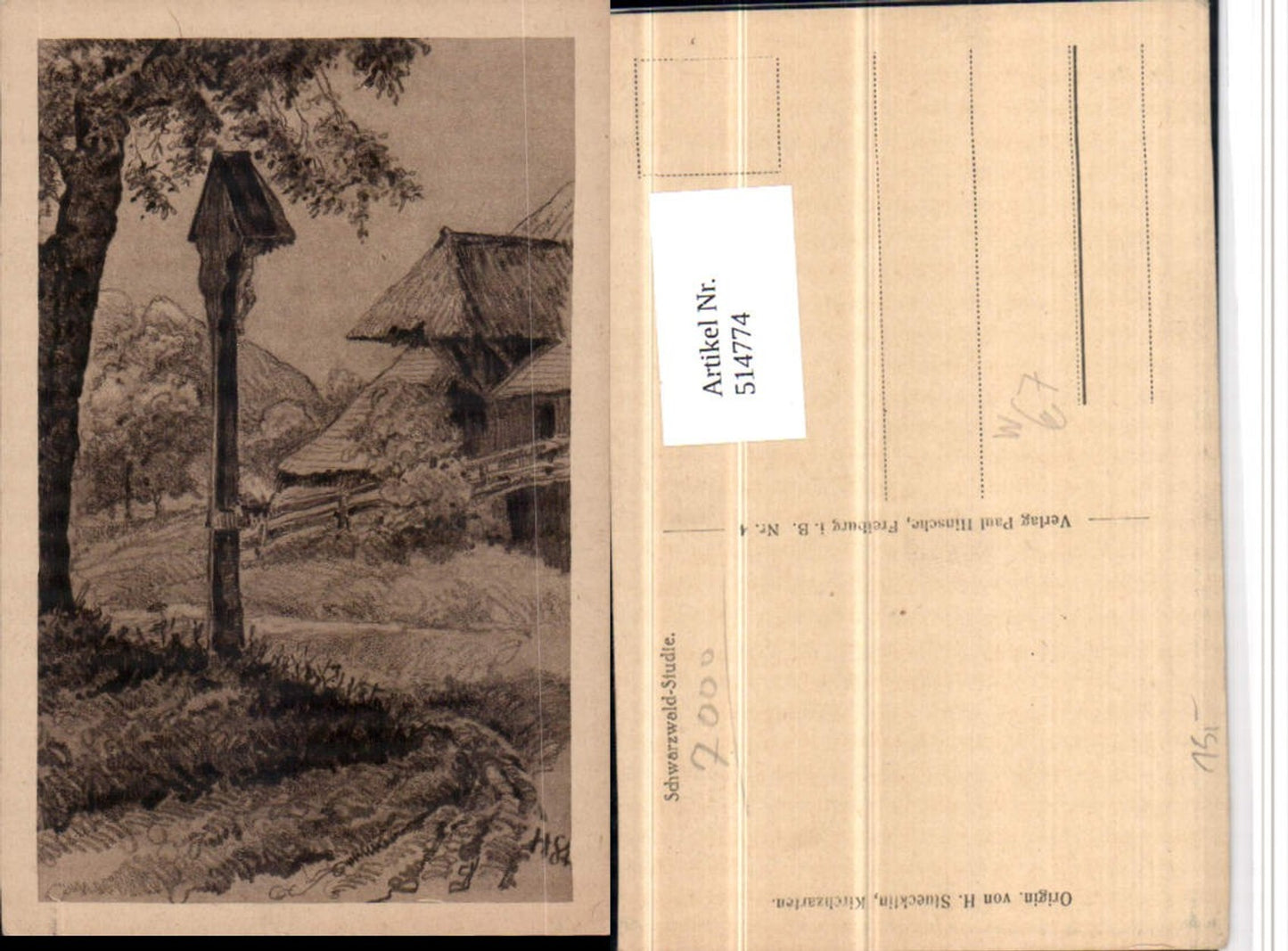 514774,Künstler AK H. Stuecklin Schwarzwald Studie Wegkreuz