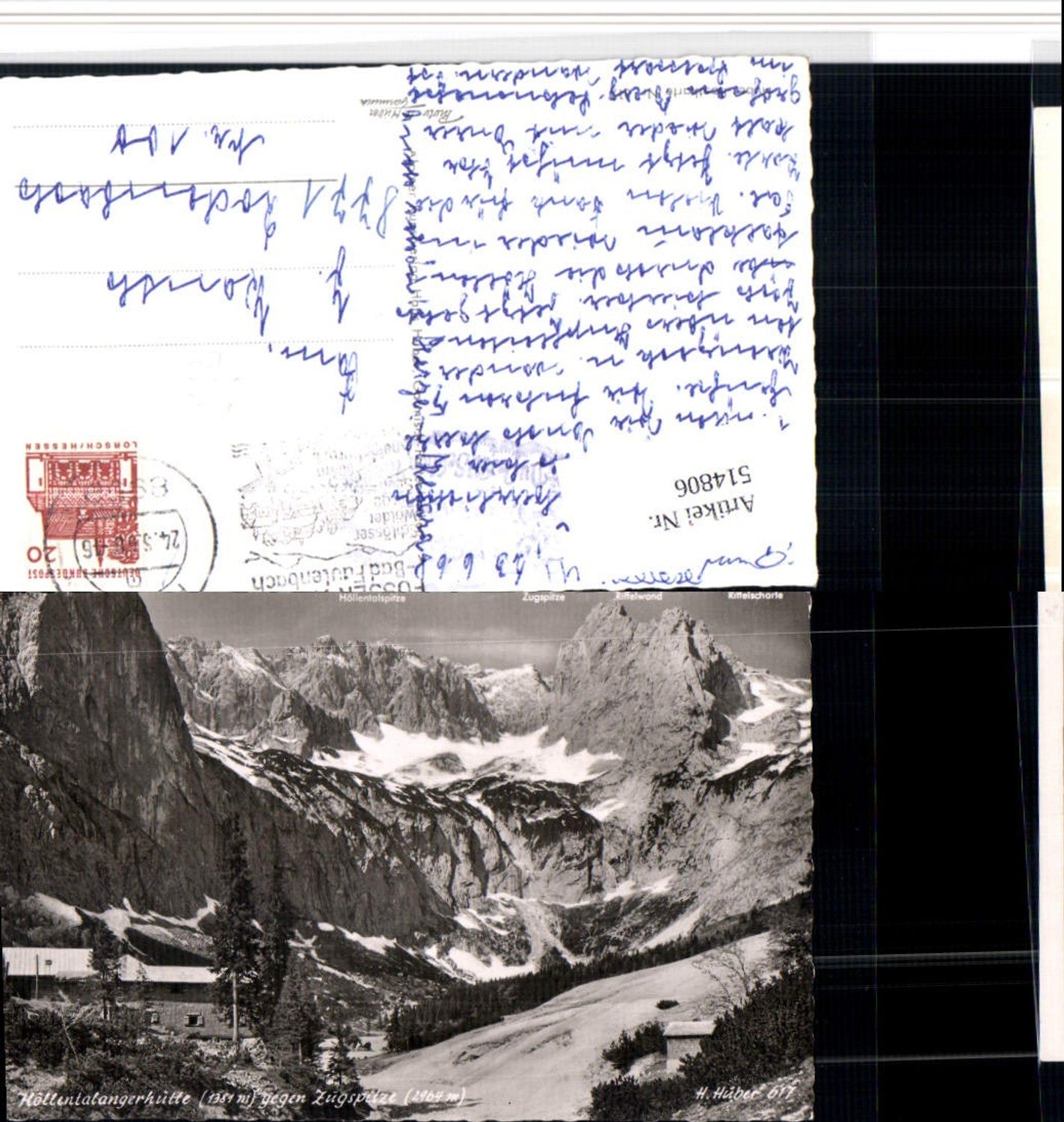 514806,Höllentalangerhütte b. Grainau geg. Zugspitze Bergkulisse pub H. Huber 617