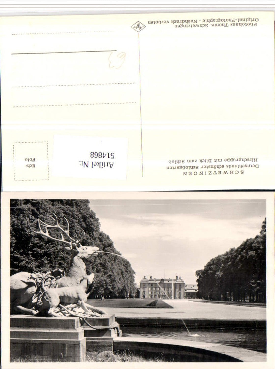514868,Schwetzingen Schlossgarten Hirschgruppe m. Blick zum Schloss