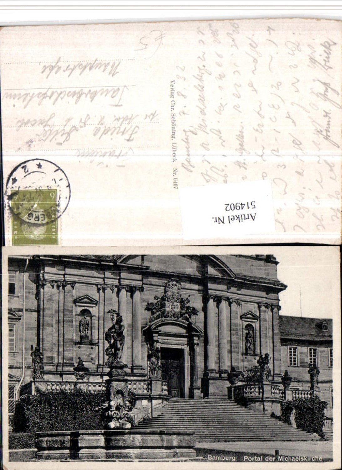 514902,Bamberg Portal der Michaelskirche Kirche Brunnen