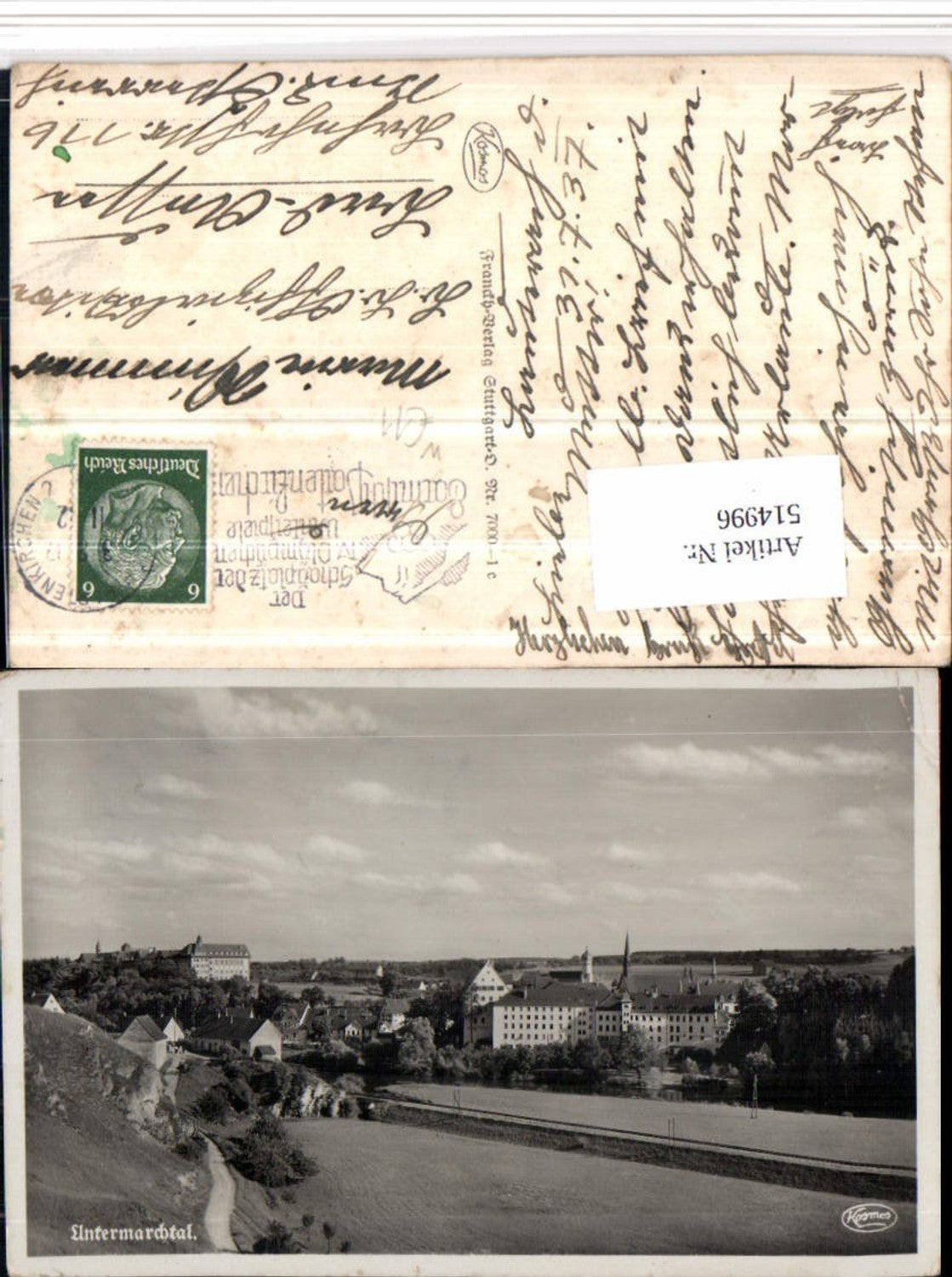 514996,Untermarchtal Teilansicht Kloster 4 Olympische Spiele Garmisch Stempel