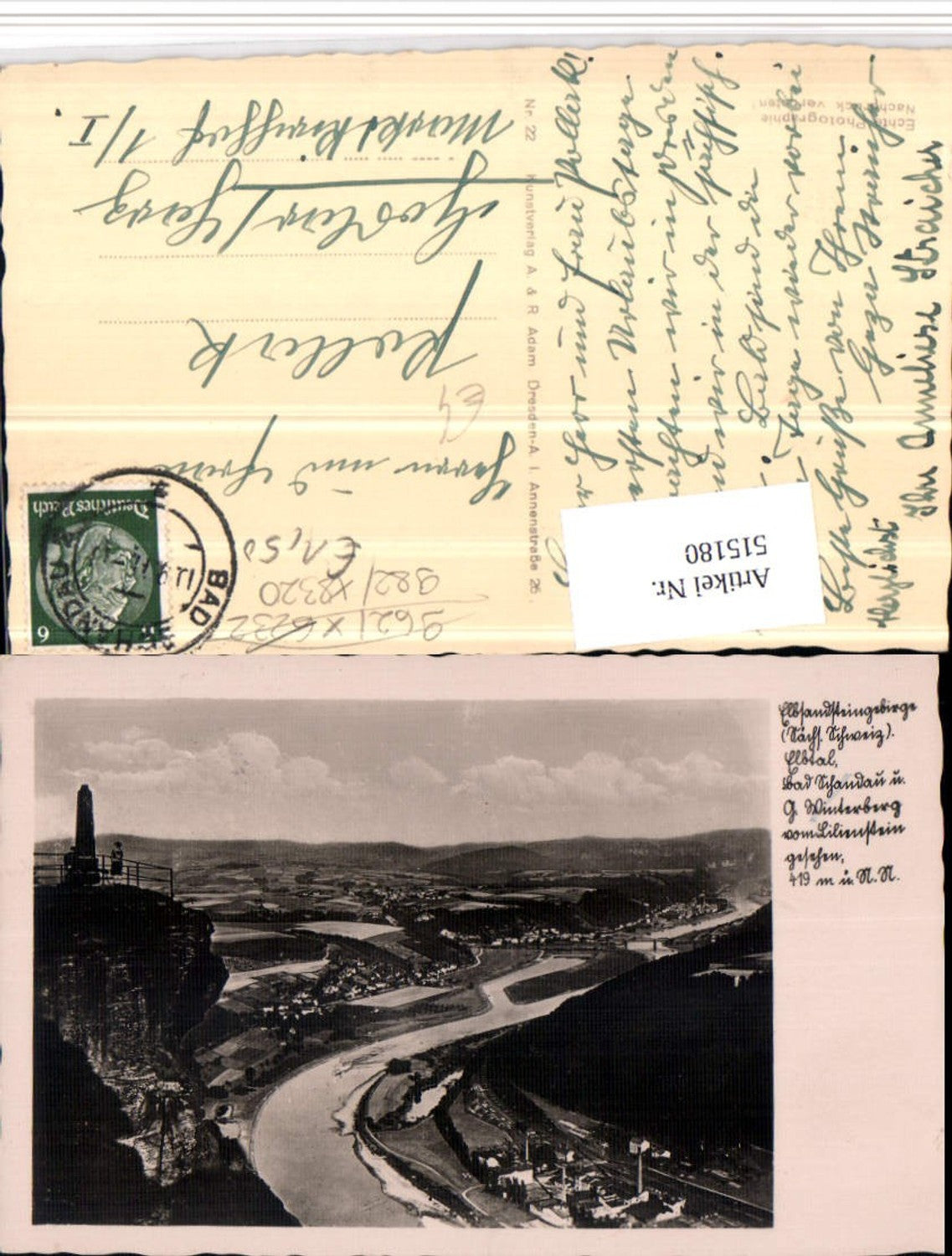 515180,Sächsische Schweiz Elbtal Bad Schandau vom Lilienstein Totale Fluss
