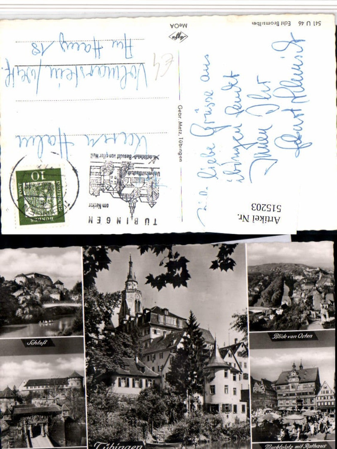 515203,Tübingen Totale Schloss Rathaus Mehrbildkarte