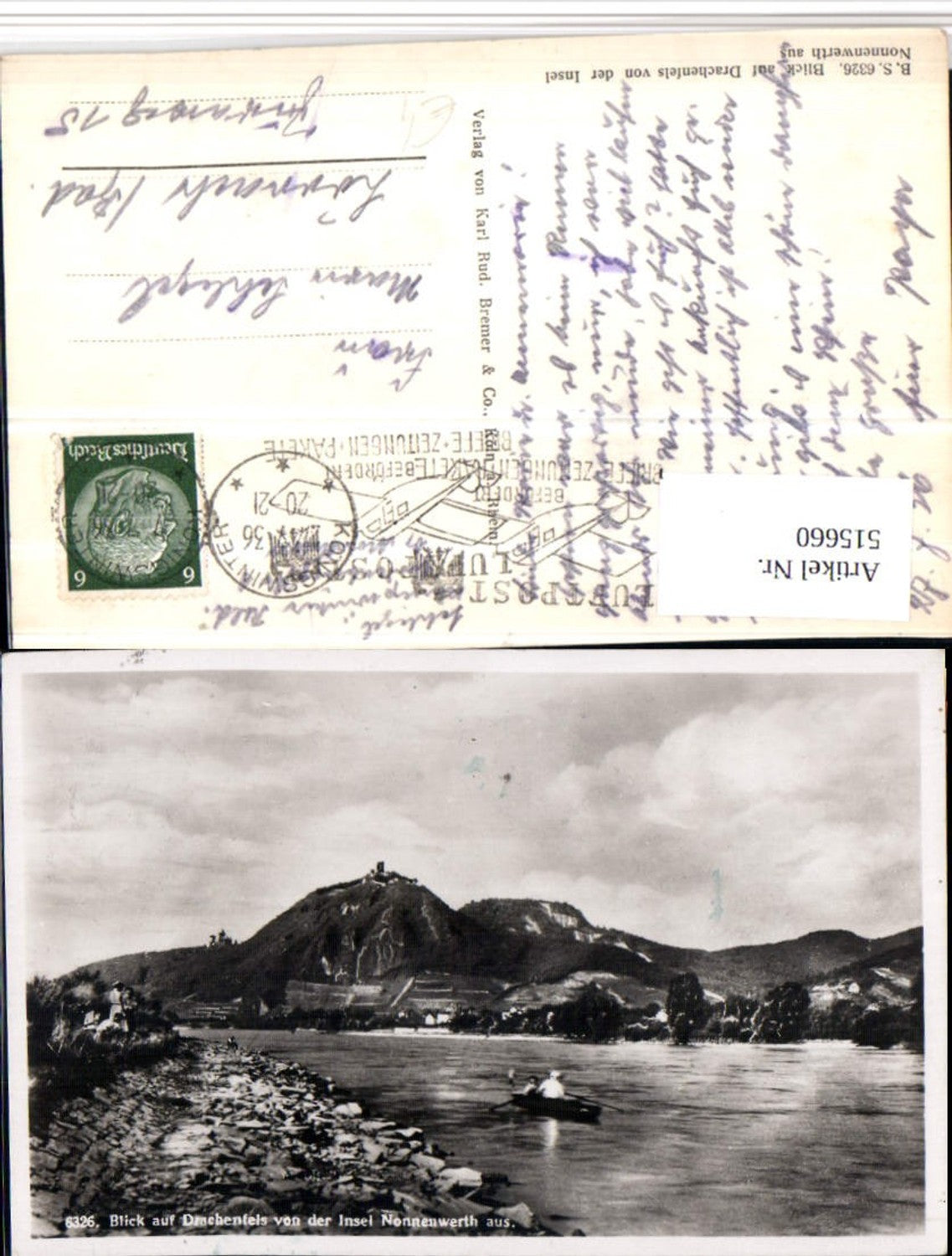 515660,Blick auf Drachenfels von d. Insel Nonnenwerth b. Remagen