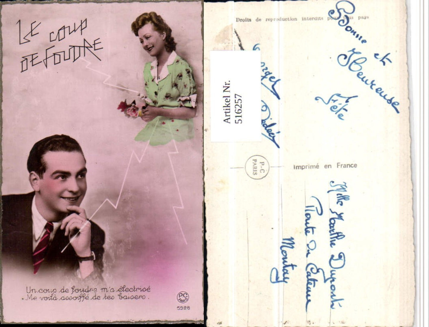 516257,Foto AK Paar Liebe Frau Mann Spruch pub P.C. Paris 5928