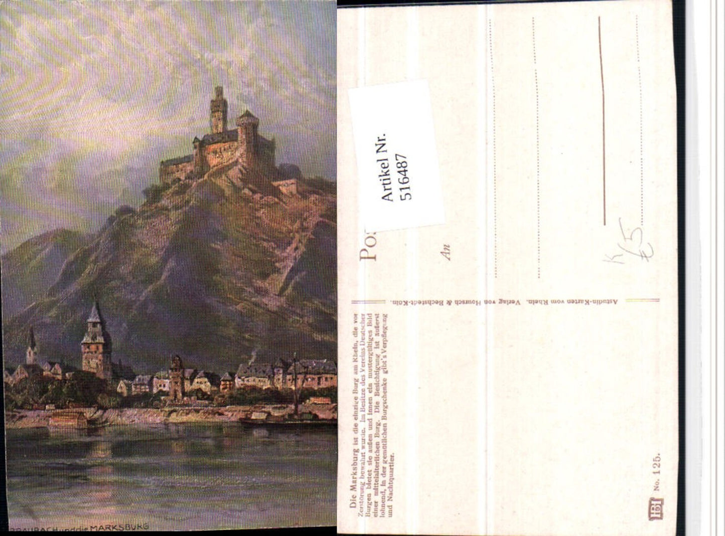 516487,Künstler AK Astudin Braubach Teilansicht m. Marksburg Burg