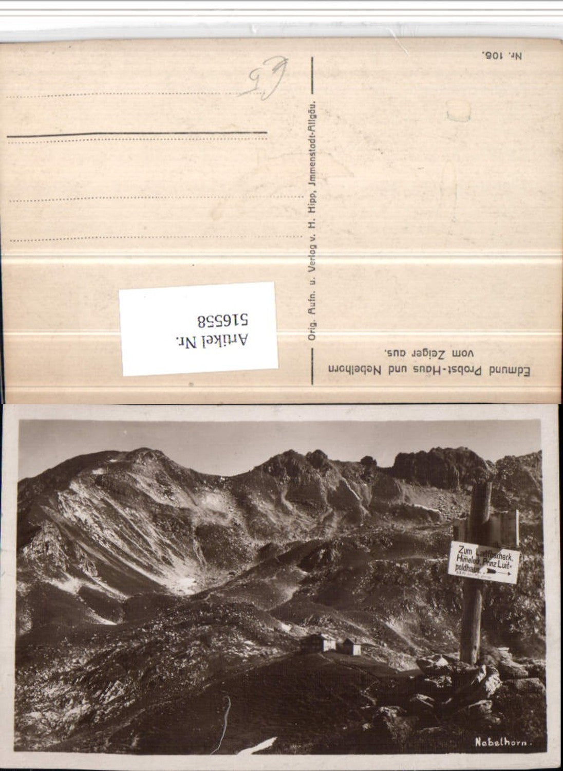 516558,Edmund Probst-Haus Berghütte u. Nebelhorn b. Oberstdorf Bergkulisse