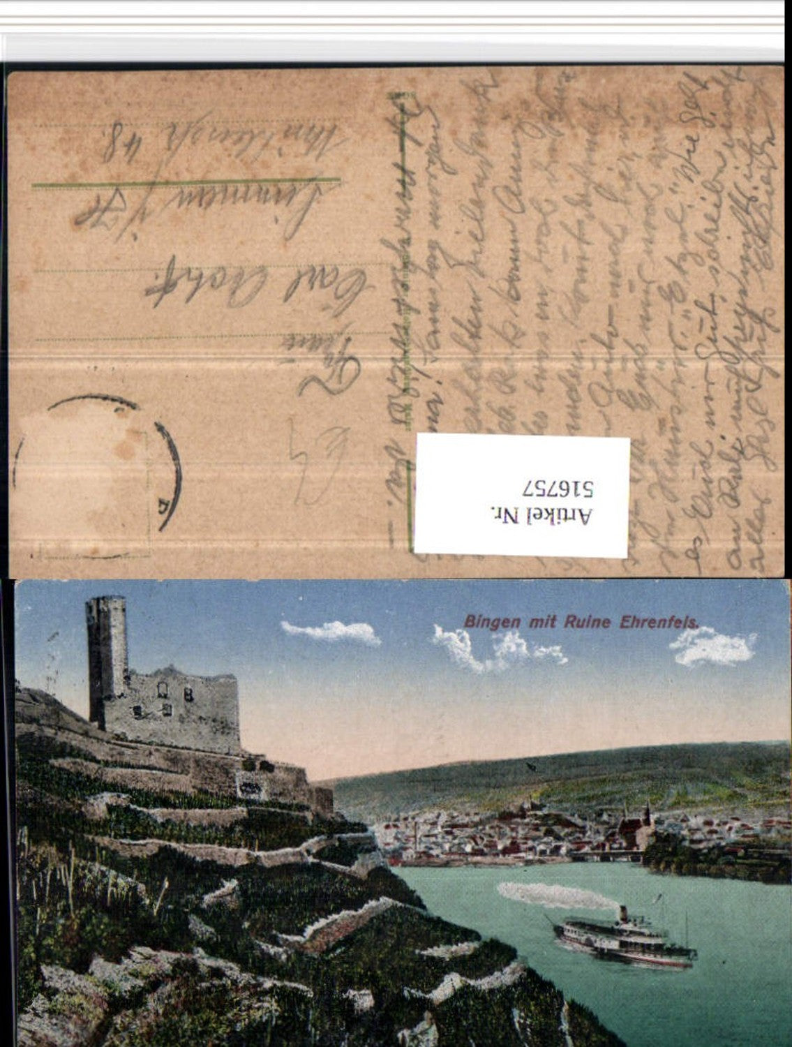 516757,Bingen am Rhein Teilansicht m. Ruine Ehrenfels Dampfer