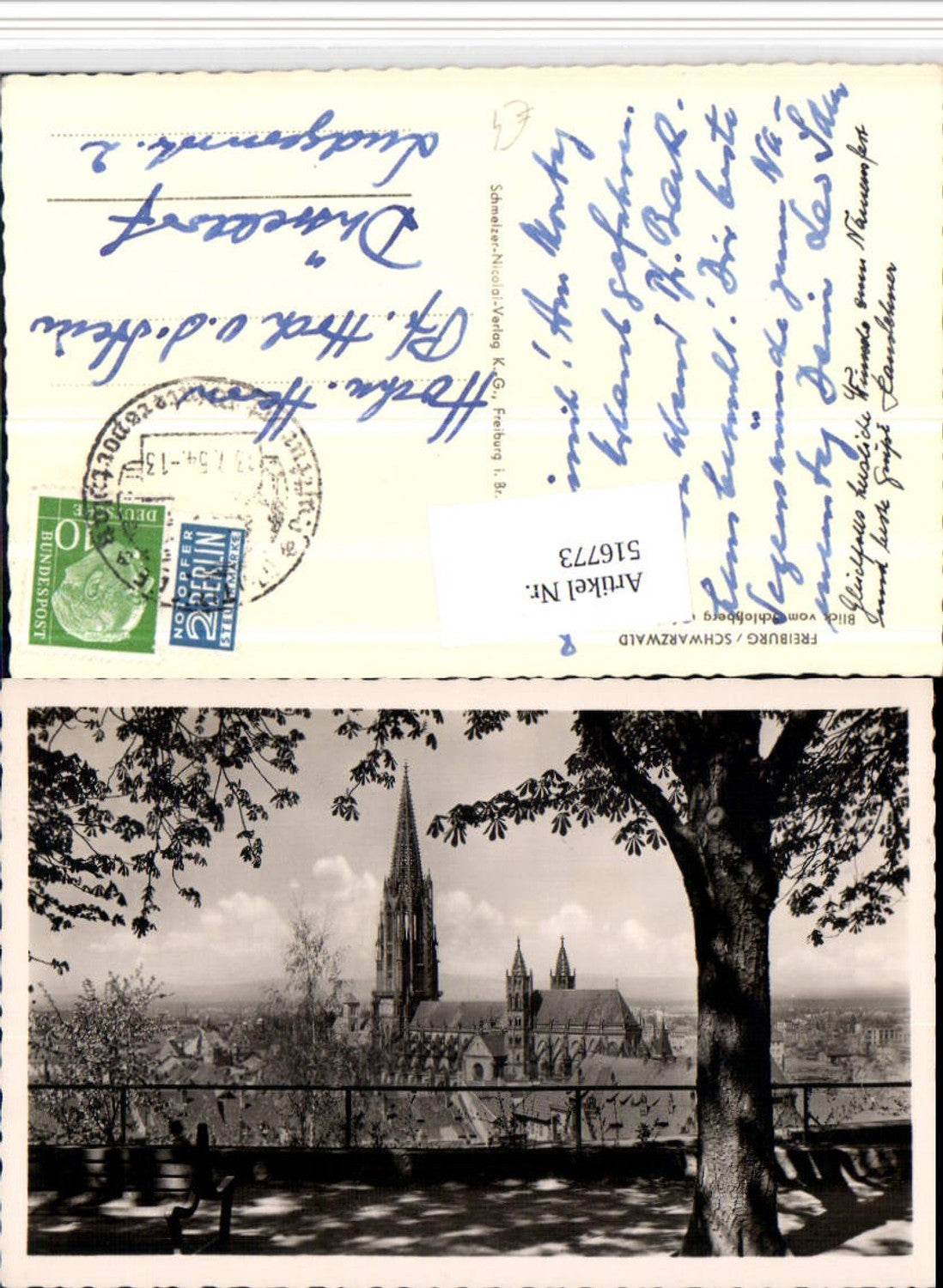 516773,Freiburg im Schwarzwald Blick vom Schlossberg auf Münster Kirche