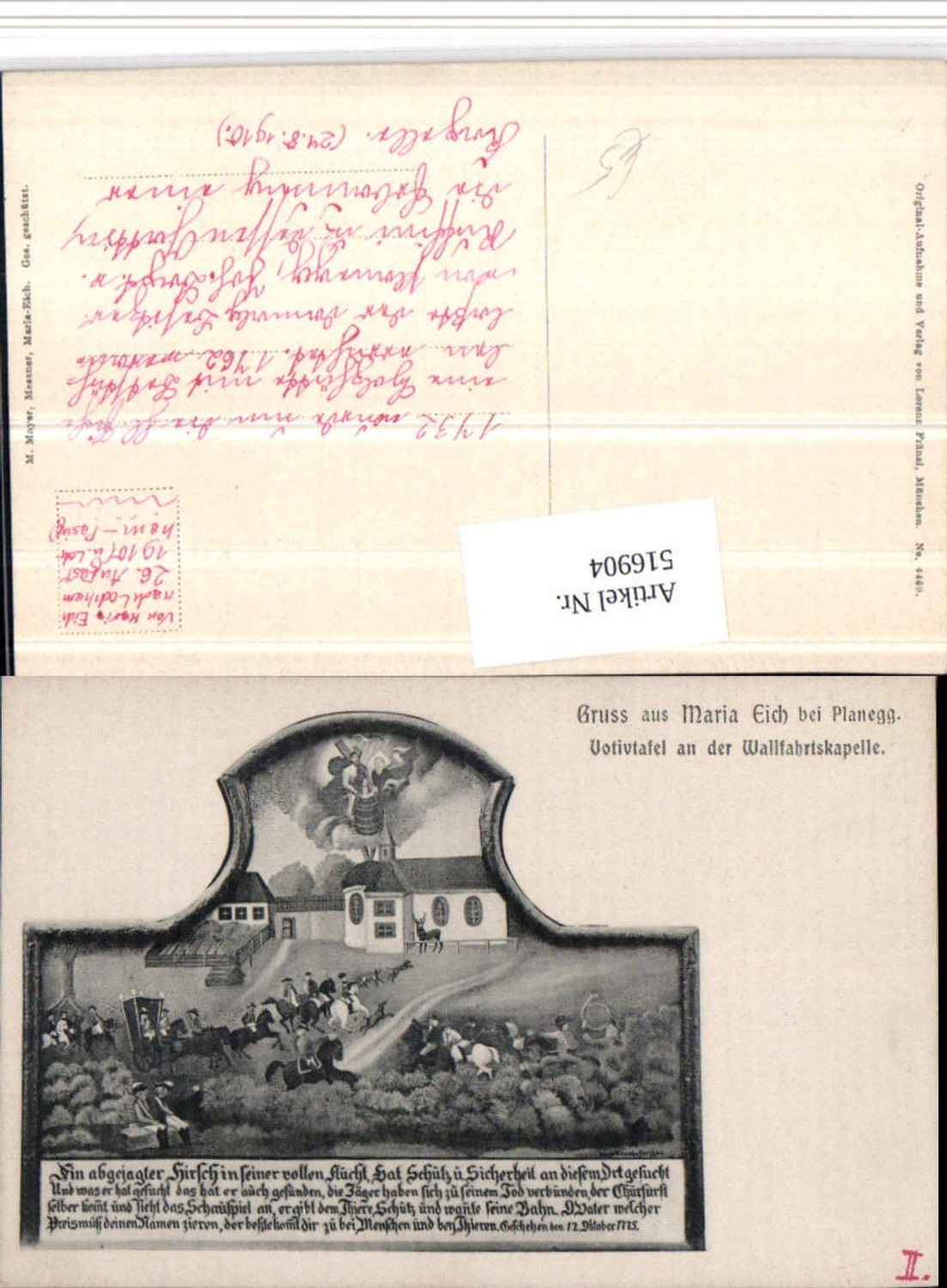 516904,Gruß aus Maria Eich b. Planegg Votivtafel an d. Wallfahrtskapelle