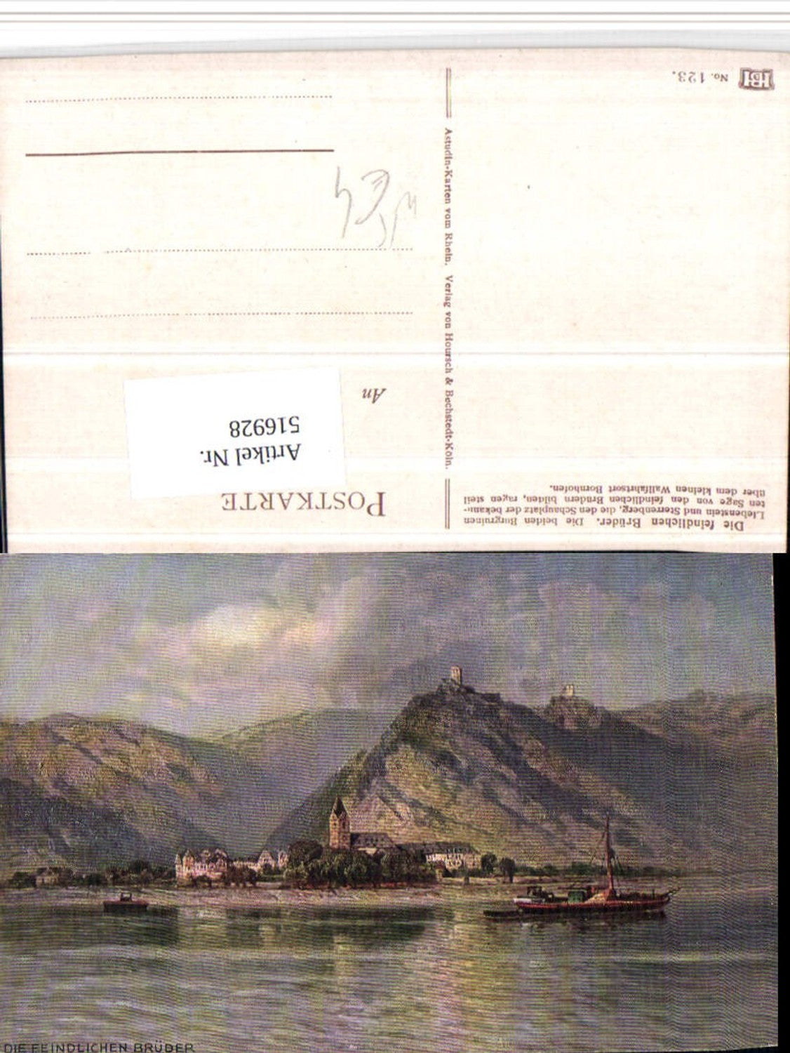 516928,Künstler AK Astudin Die feindlichen Brüder b. Bornhofen am Rhein Boot