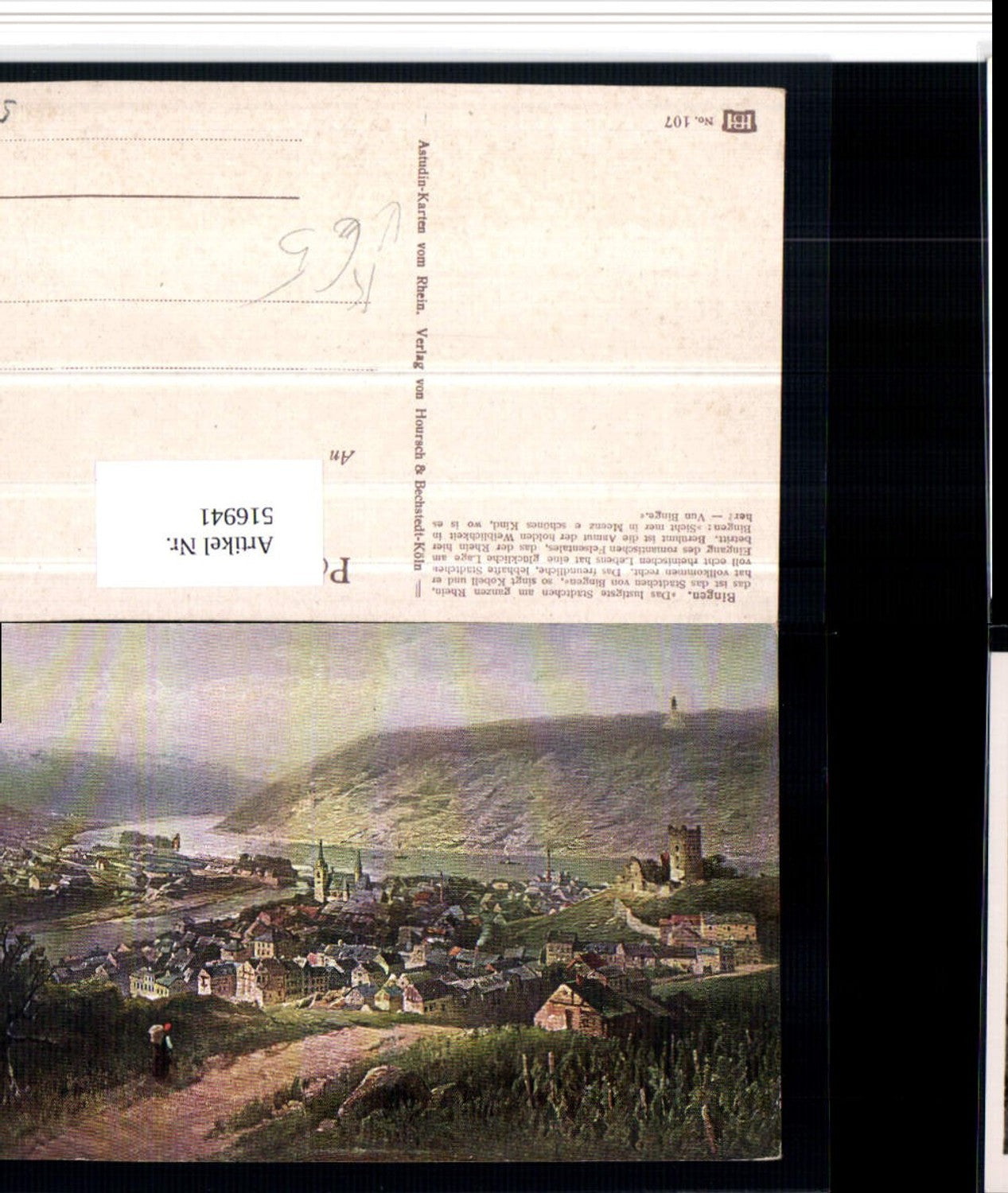 516941,Künstler AK Astudin Bingen am Rhein Totale