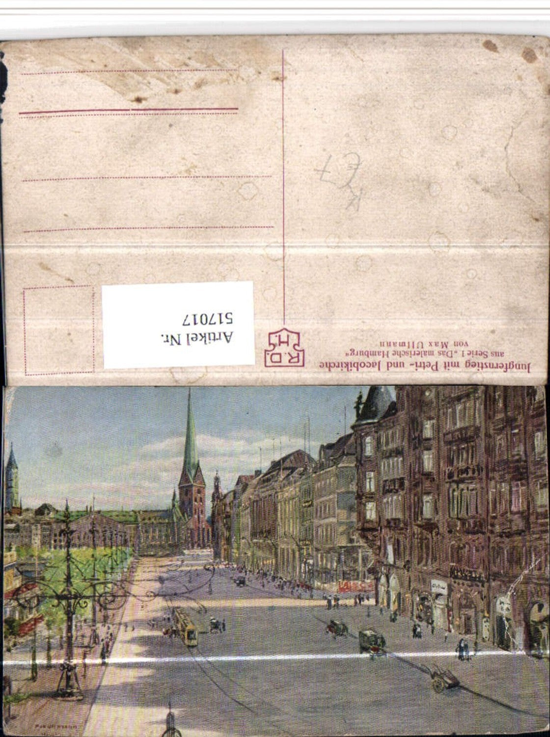 517017, Artist AK Max Ullmann Hamburg Jungfernstieg with St. Peter's and St. Jacob's Church