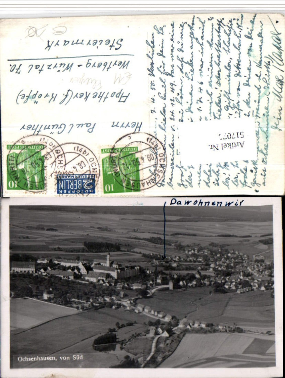 517076,Ochsenhausen Totale m. Kloster Fliegeraufnahme