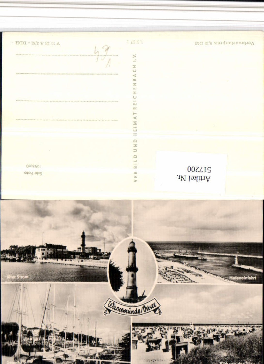 517200,Rostock Warnemünde Leuchtturm Strand Boote Mehrbildkarte pub VEB