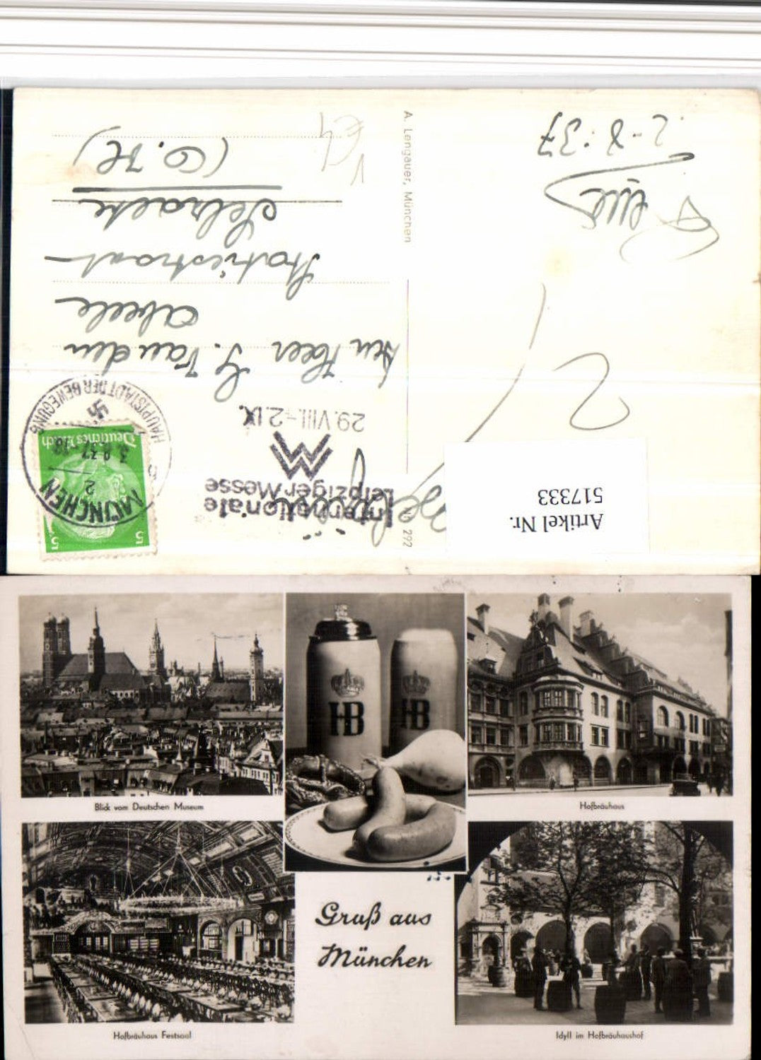 517333, Munich Hofbräuhaus Weißwurst Beer Multi-image postcard pub A. Lengauer 292