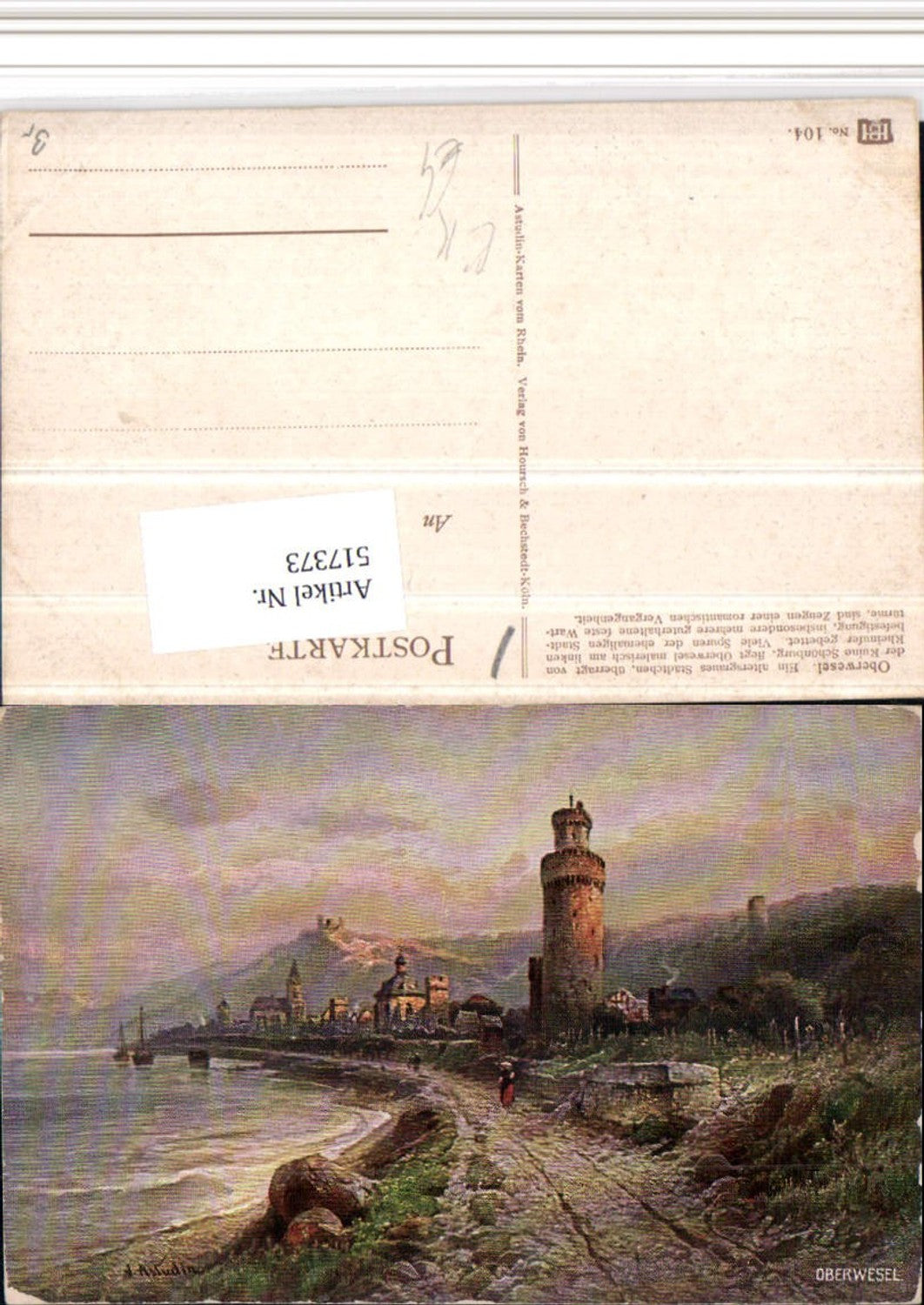 517373,Künstler AK N. Astudin Oberwesel Teilansicht Turm