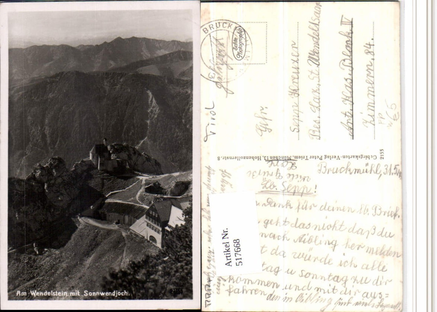 517668,Wendelstein b. Bayrischzell Kirche m. Bergkulisse Feldpost nach St. Wendel