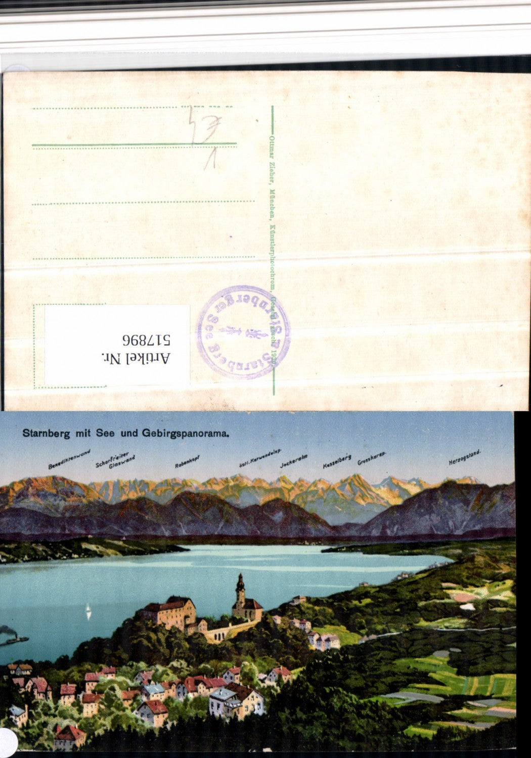 517896,Künstler AK Starnberg Starnberger See m. Panorama pub Zieher