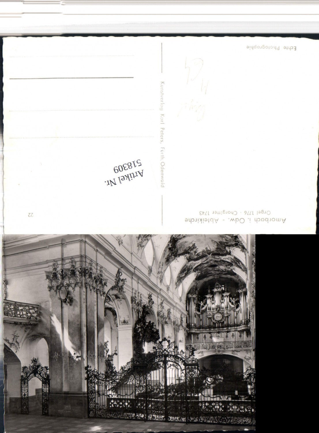 518309,Amorbach im Odenwald Abteikirche Innenansicht Orgel