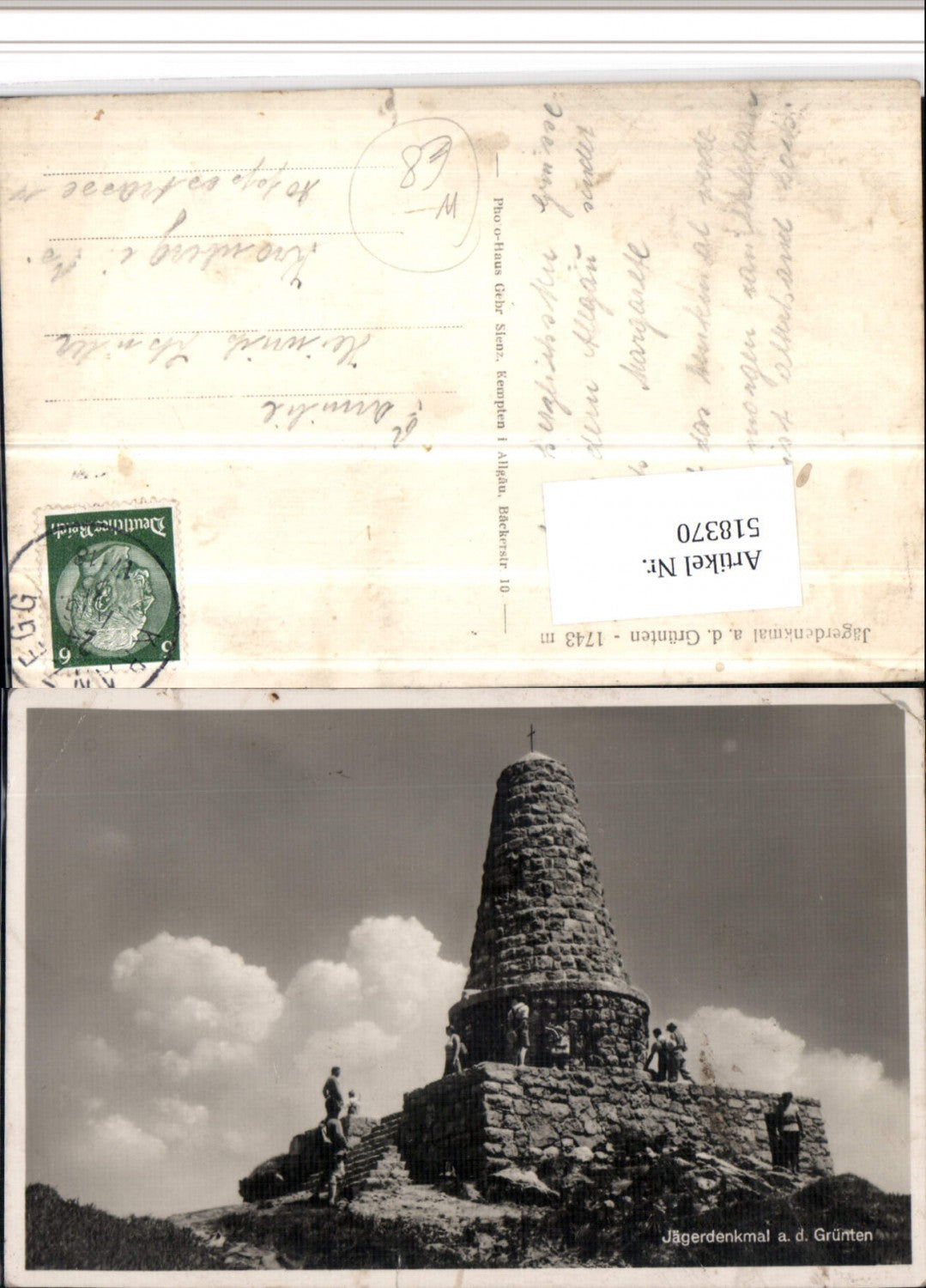 518370,Grünten b. Burgberg im Allgäu Jägerdenkmal