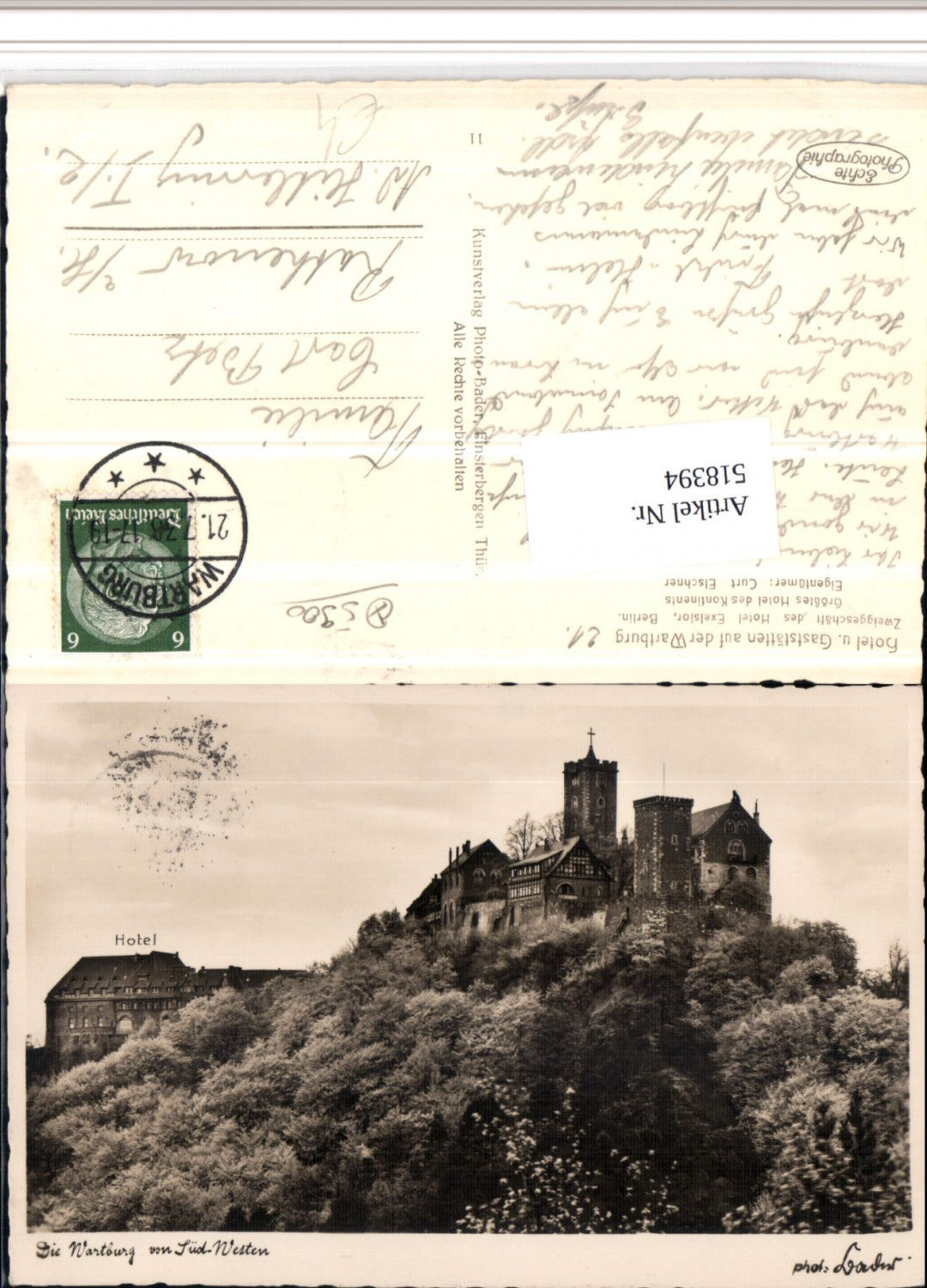 518394, Eisenach Wartburg Castle from the southwest with hotel