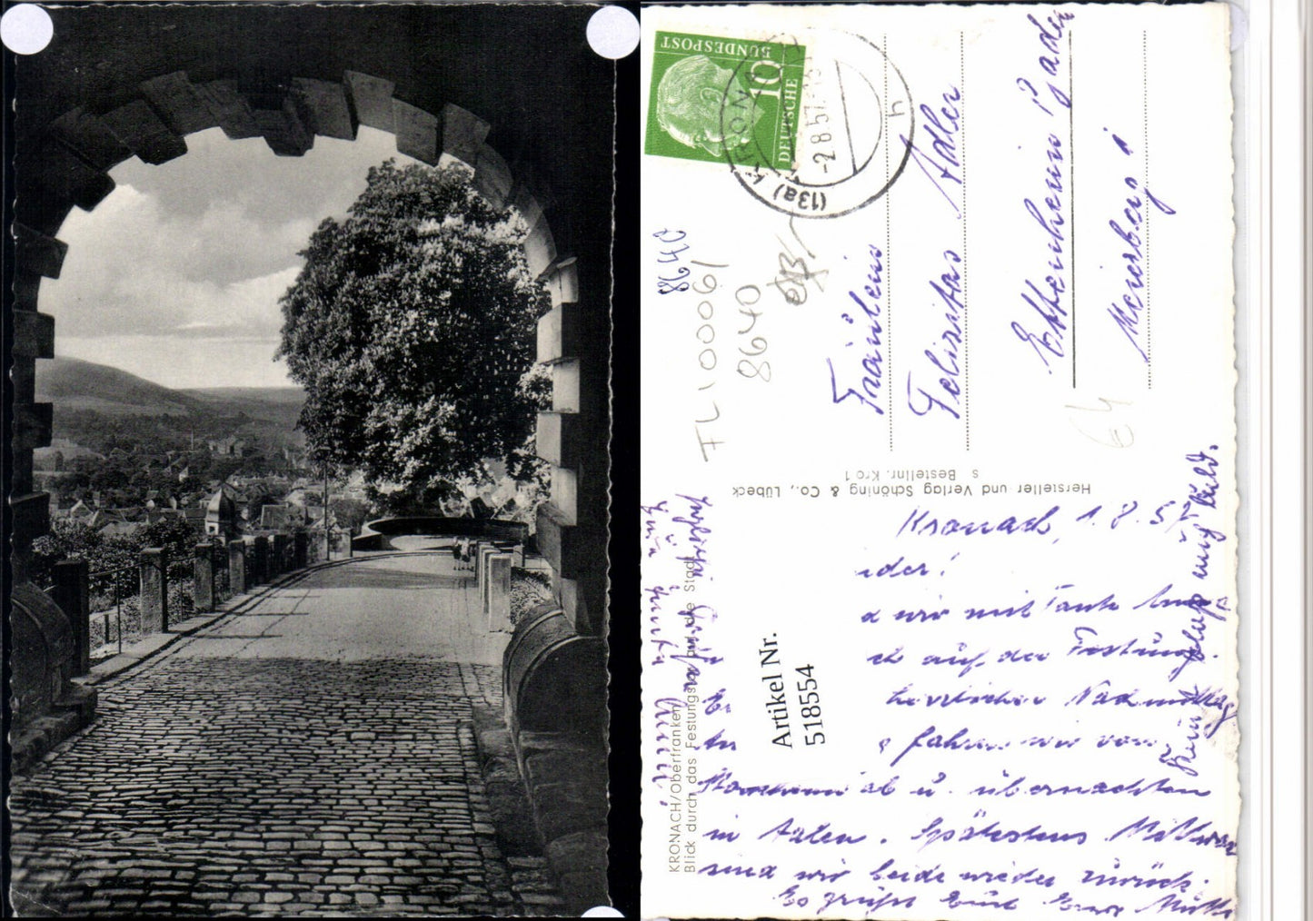 518554,Kronach Blick durch das Festungstor auf die Stadt