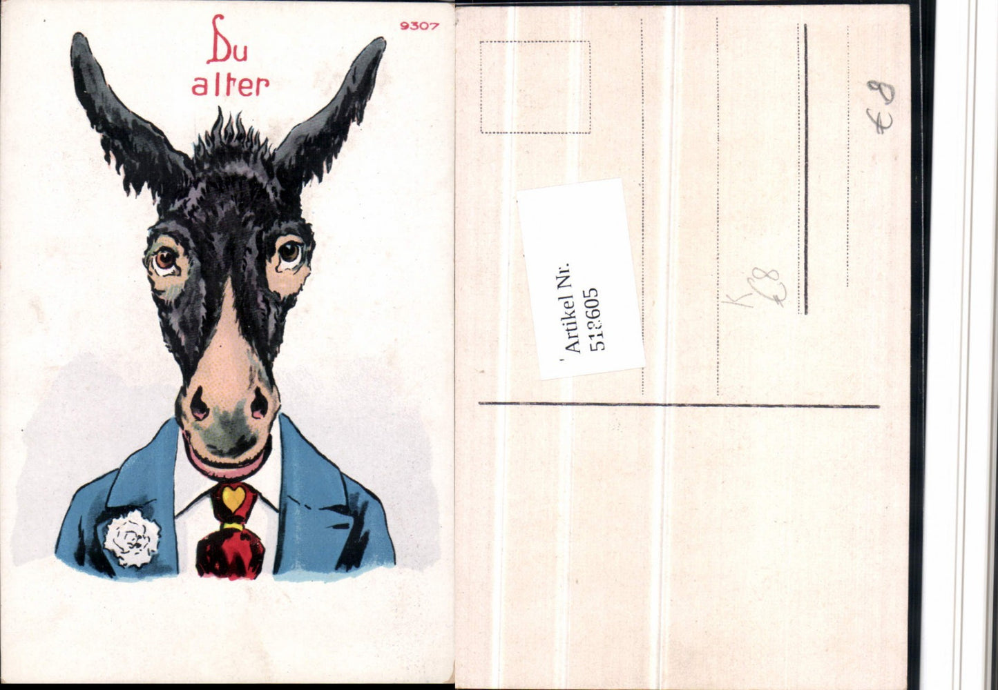 518605,Künstler AK Rebus AK Du alter Esel Humor Scherz