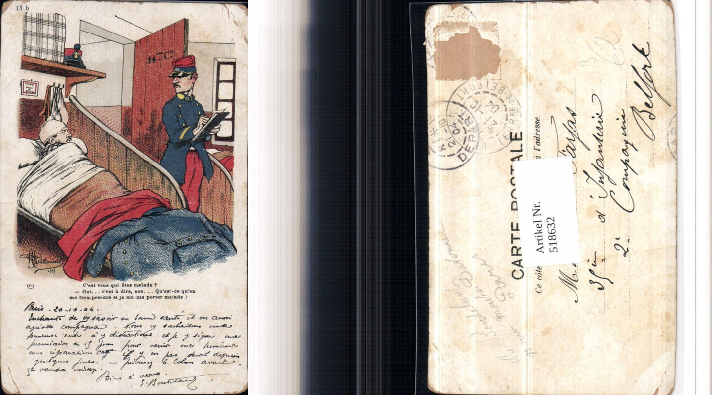 518632,Künstler AK Militärhumor Soldat Bett Humor