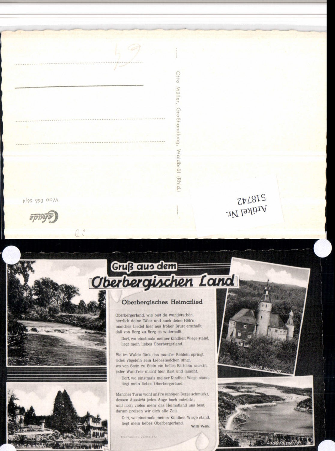 518742,Liedkarte Oberbergisches Land Schlösser Talsperre Mehrbildkarte