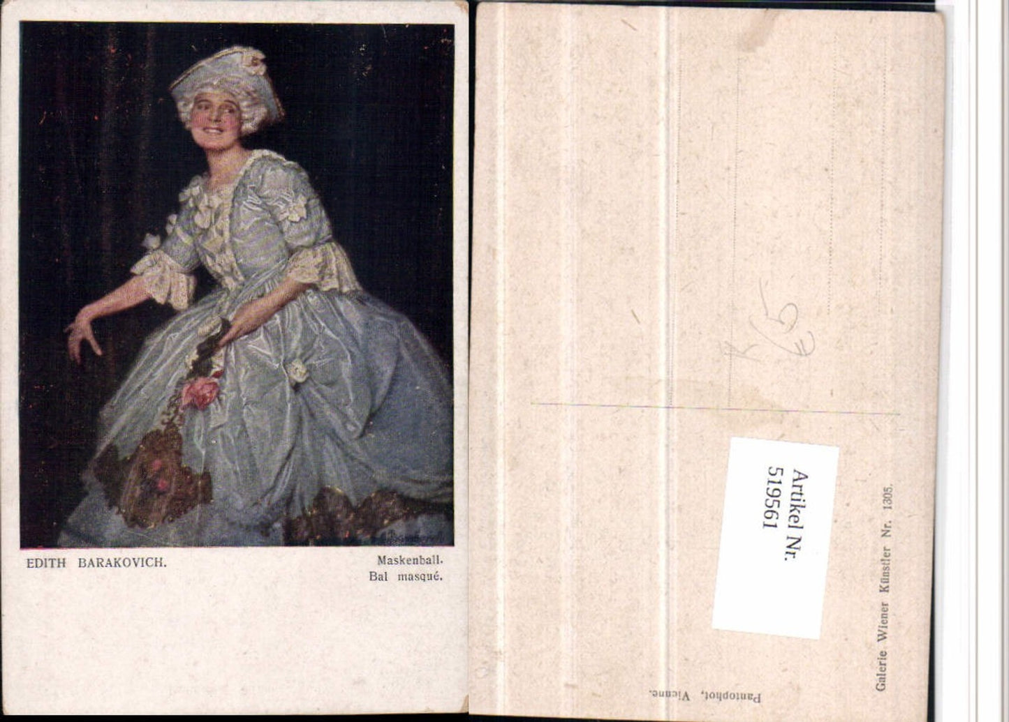 519561,tolle Simplicissimus Künstler AK Edith Barakovich Maskenball Frau Kleid Rosen