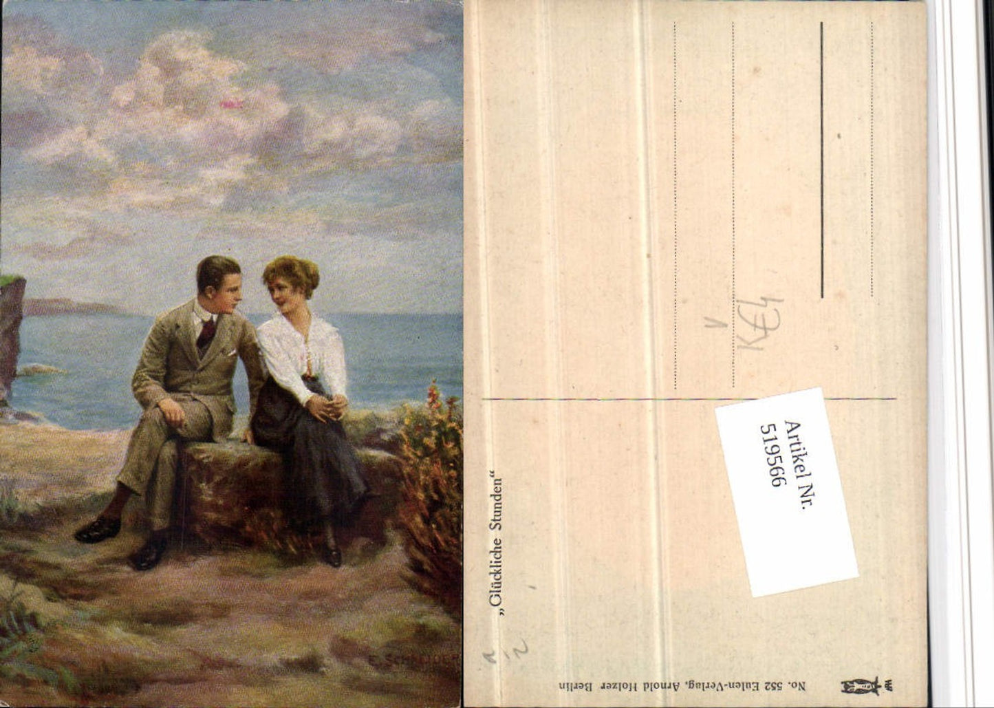 519566,Künstler AK E. Schneider Liebe Meer Strand Paar pub Eulen Verlag 552