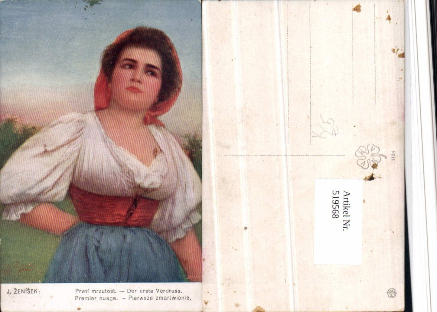 519568,Künstler AK J. Zenisek Der erste Verdruss Tracht Tschechien Risque Erotik