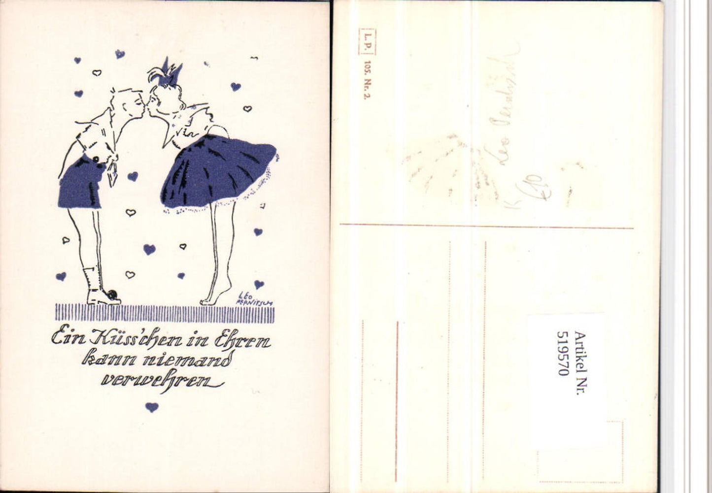 519570,Künstler AK Leo Pernitsch Kuss Tanz Küsschen in Ehren L.P. Nr. 105-2