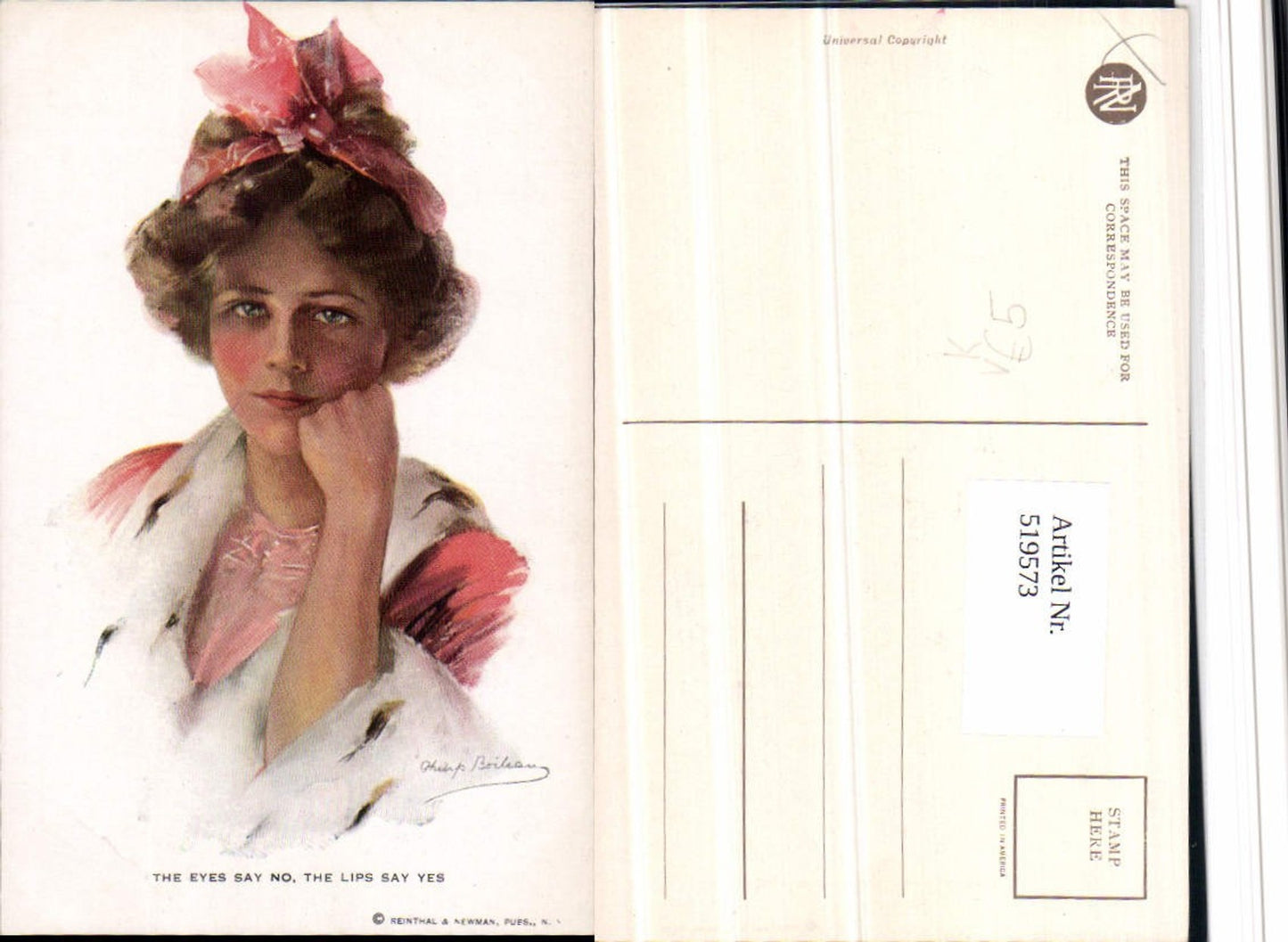 519573,Künstler AK Philip Boileau Frau Eyes say no lips say yes Liebe pub Reinthal Newman