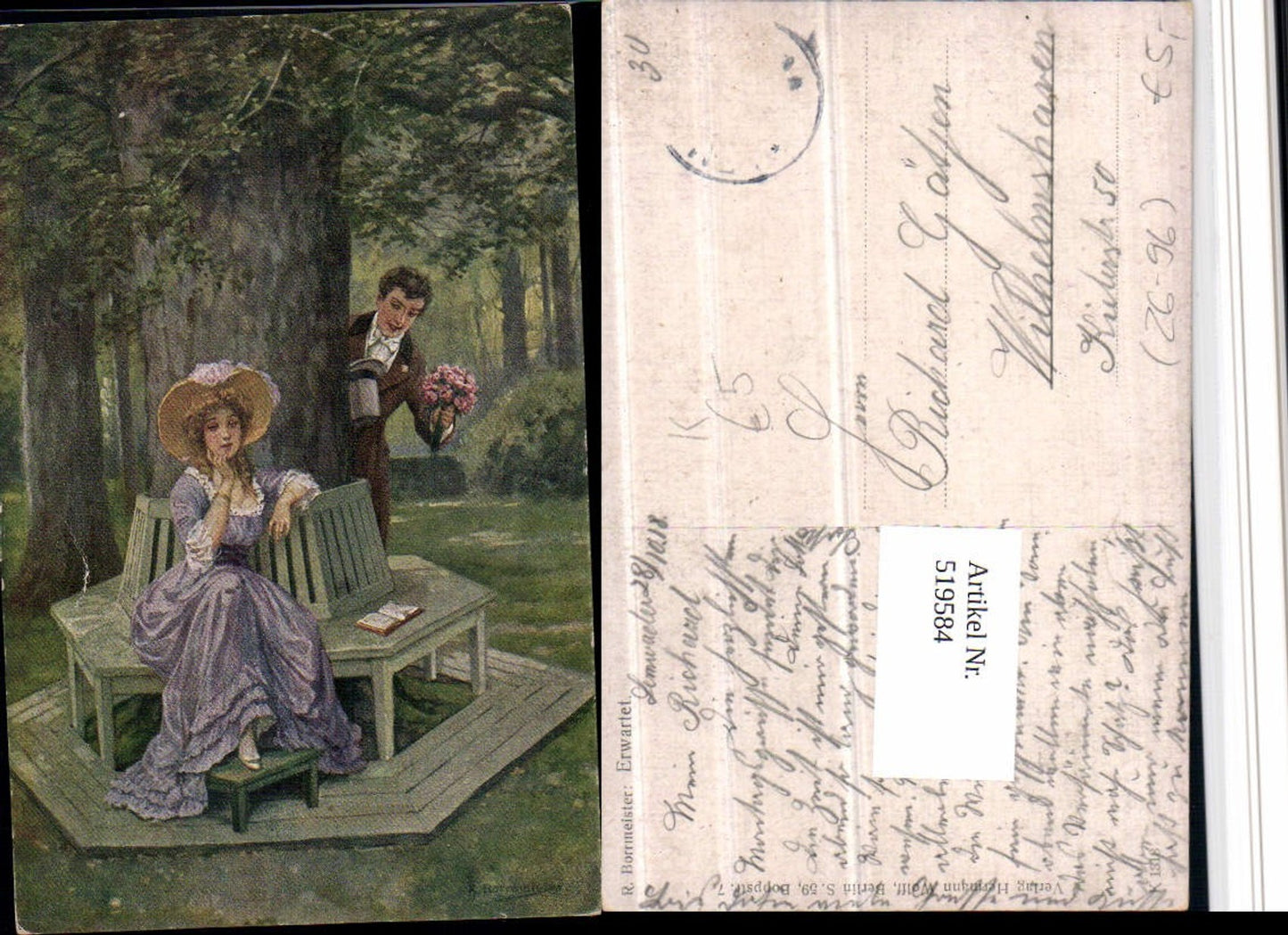 519584,Künstler AK R. Borrmeister Großer Baum Liebe Frau Kleid Erwartet pub Wolff Hermann 1318