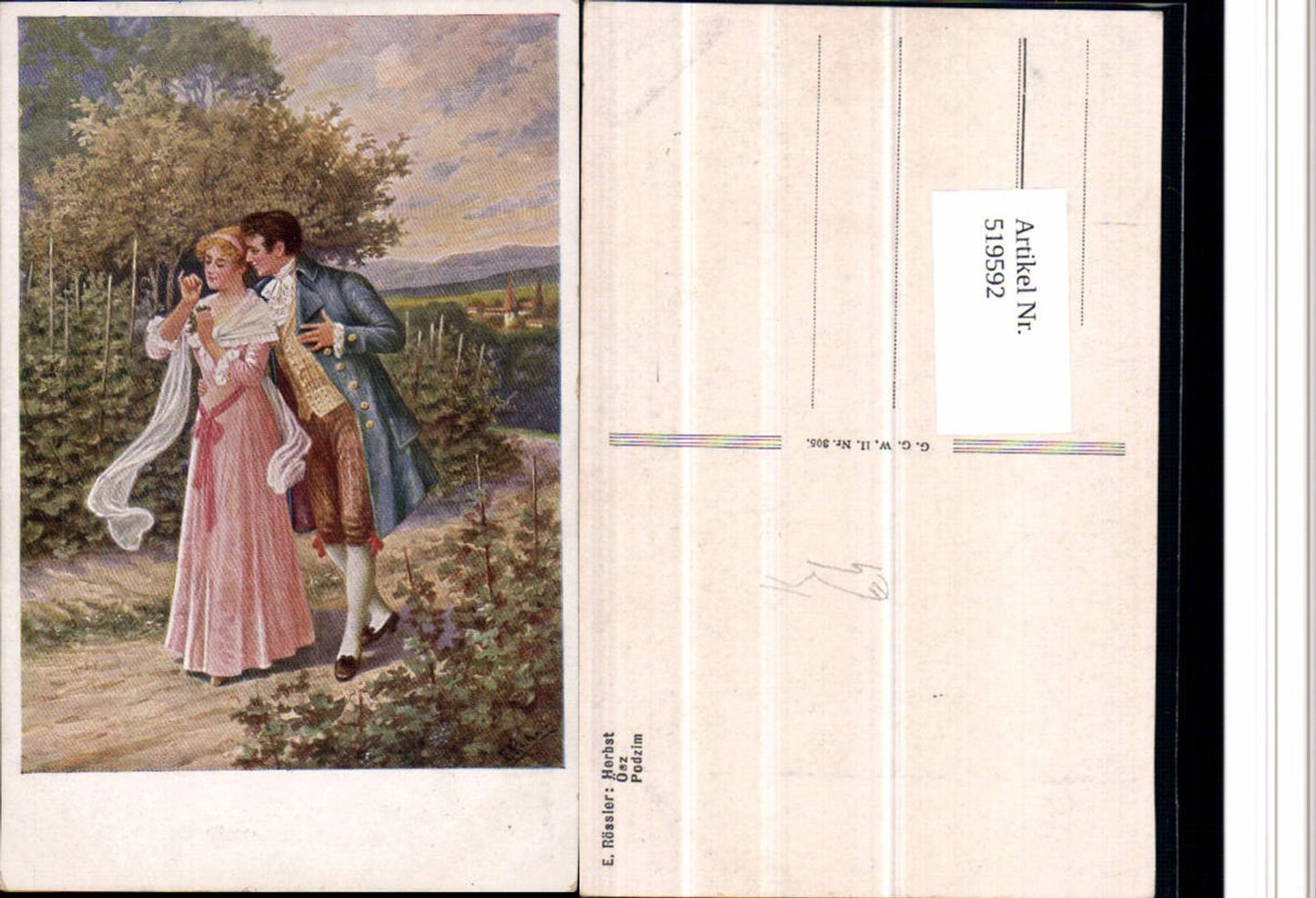 519592,Künstler AK E. Rössler Herbst Liebe Paar Frau Mann Kleid