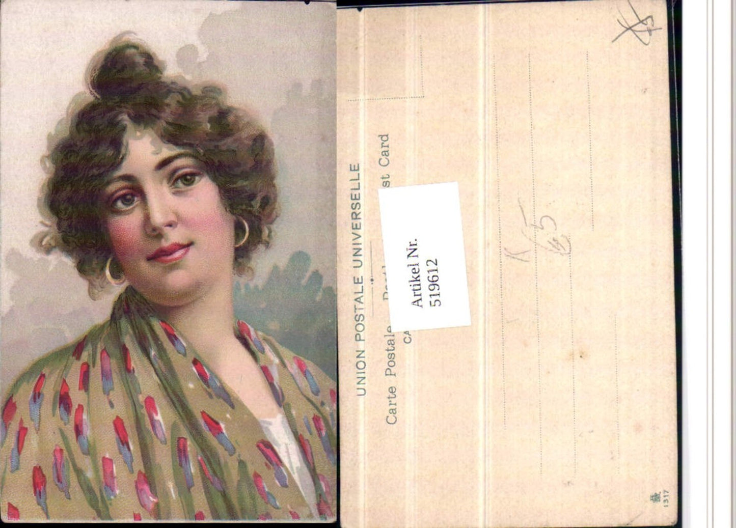 519612,Künstler AK Frau Portrait Ohrringe Tuch