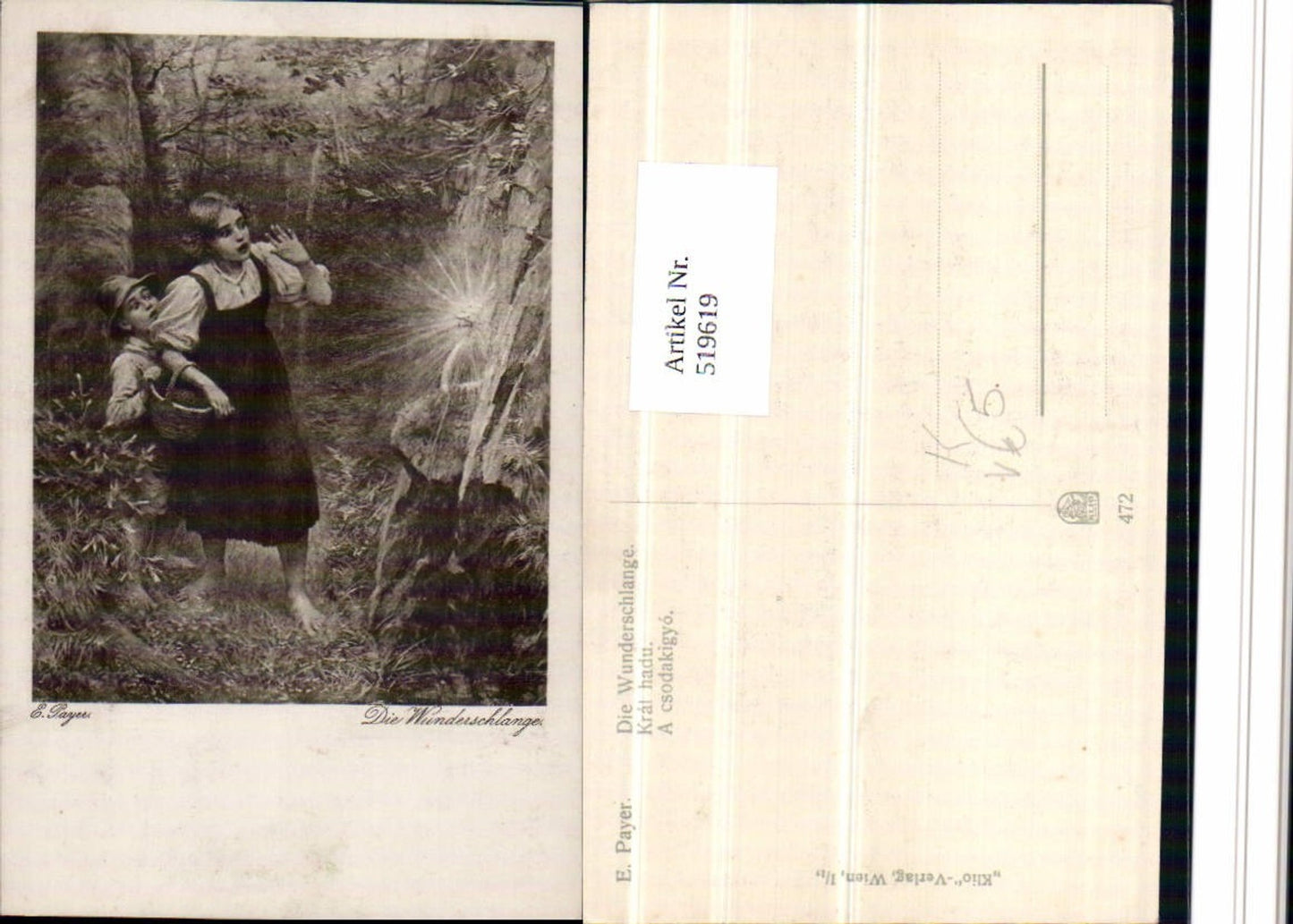 519619,Künstler AK E. Payer Die Wunderschlange Kinder Schlange pub Klio Wien