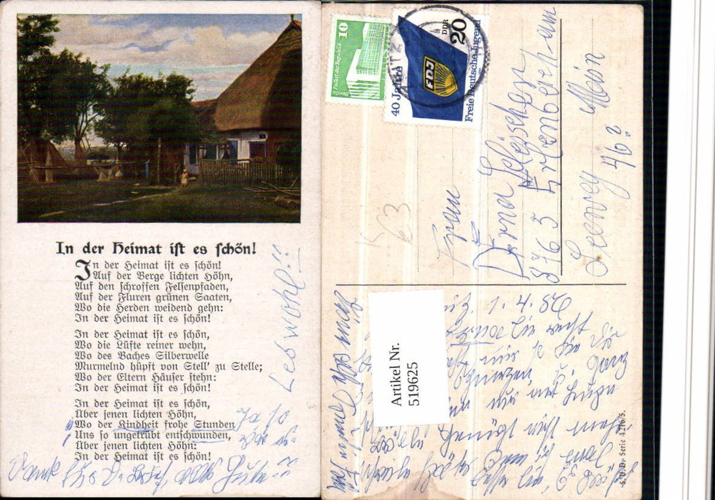 519625,Künstler AK Gedicht Text In der Heimat ist es schön Haus