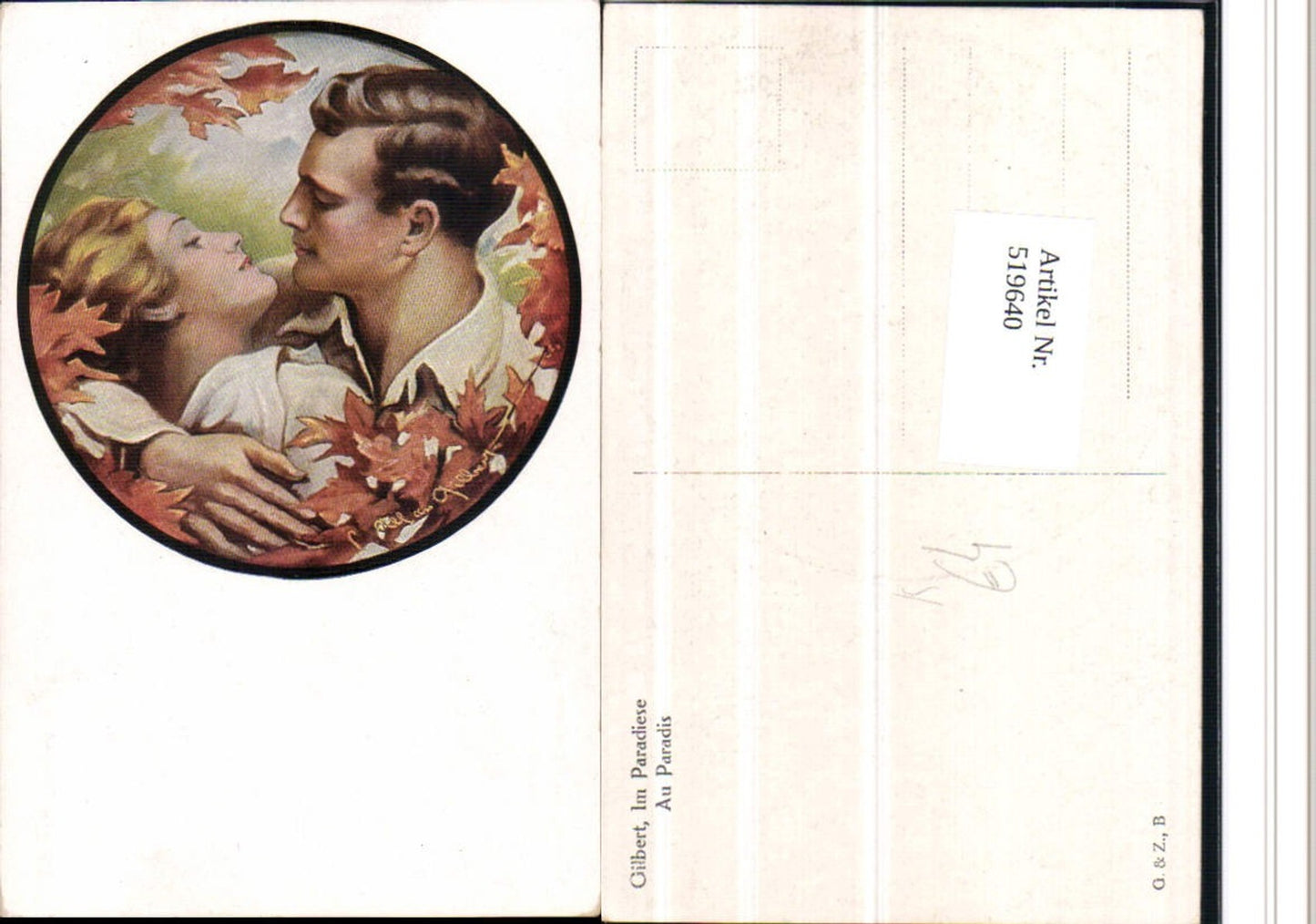 519640,Künstler AK Gilbert Im Paradiese Liebe Paar Passepartout