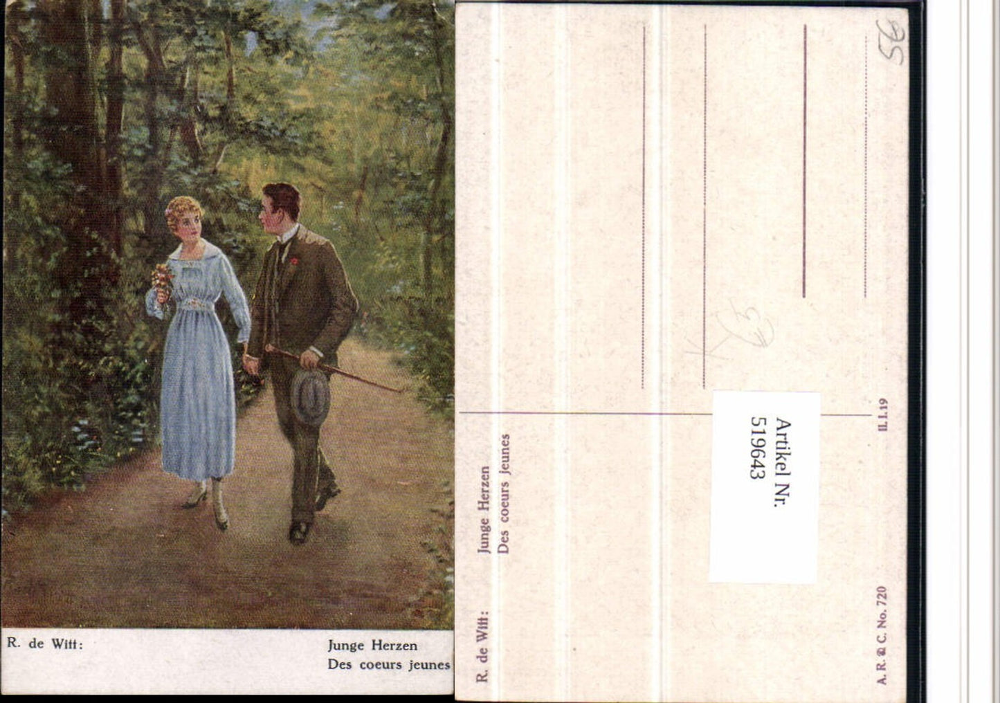 519643,Künstler AK R. De Witt Junge Herzen Liebe Paar Waldweg